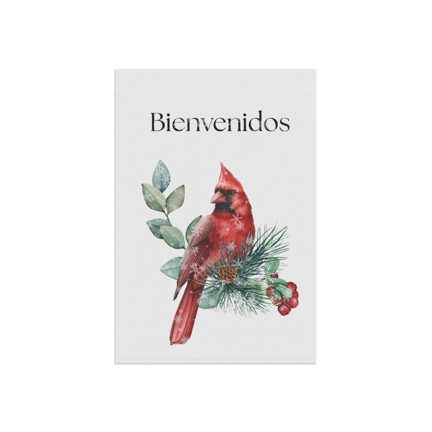 Bienvenidos Winter Cardinal yard flag