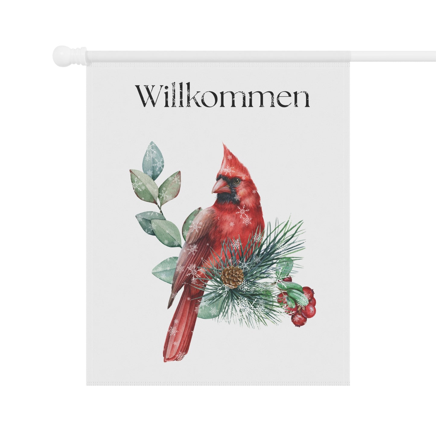 Willkommen yard and Garden Flag, Welcome German Cardinal Banner, Outdoor House Decor, winter Garden Decor, Porch Sign, Home Welcome Sign