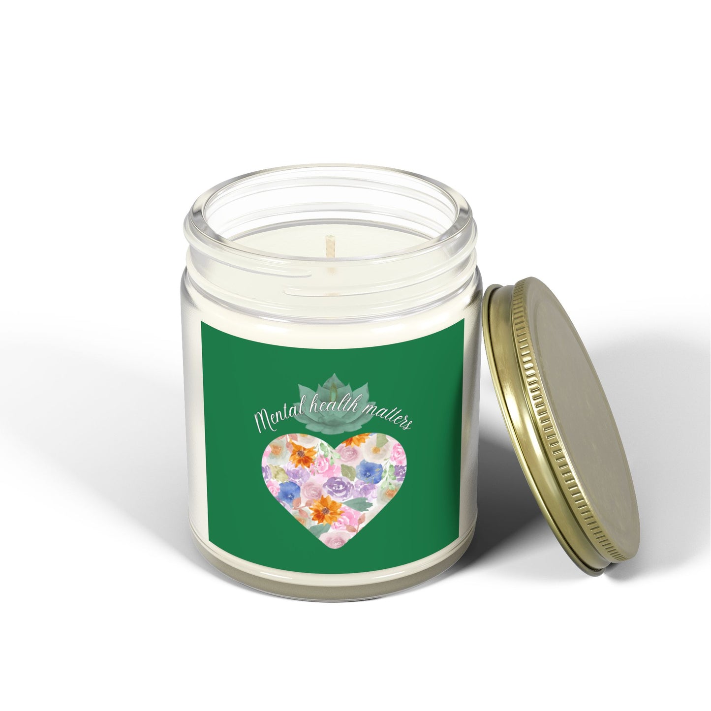 Green Mental health matters Scented Candles, Coconut Apricot Wax (4oz, 9oz)