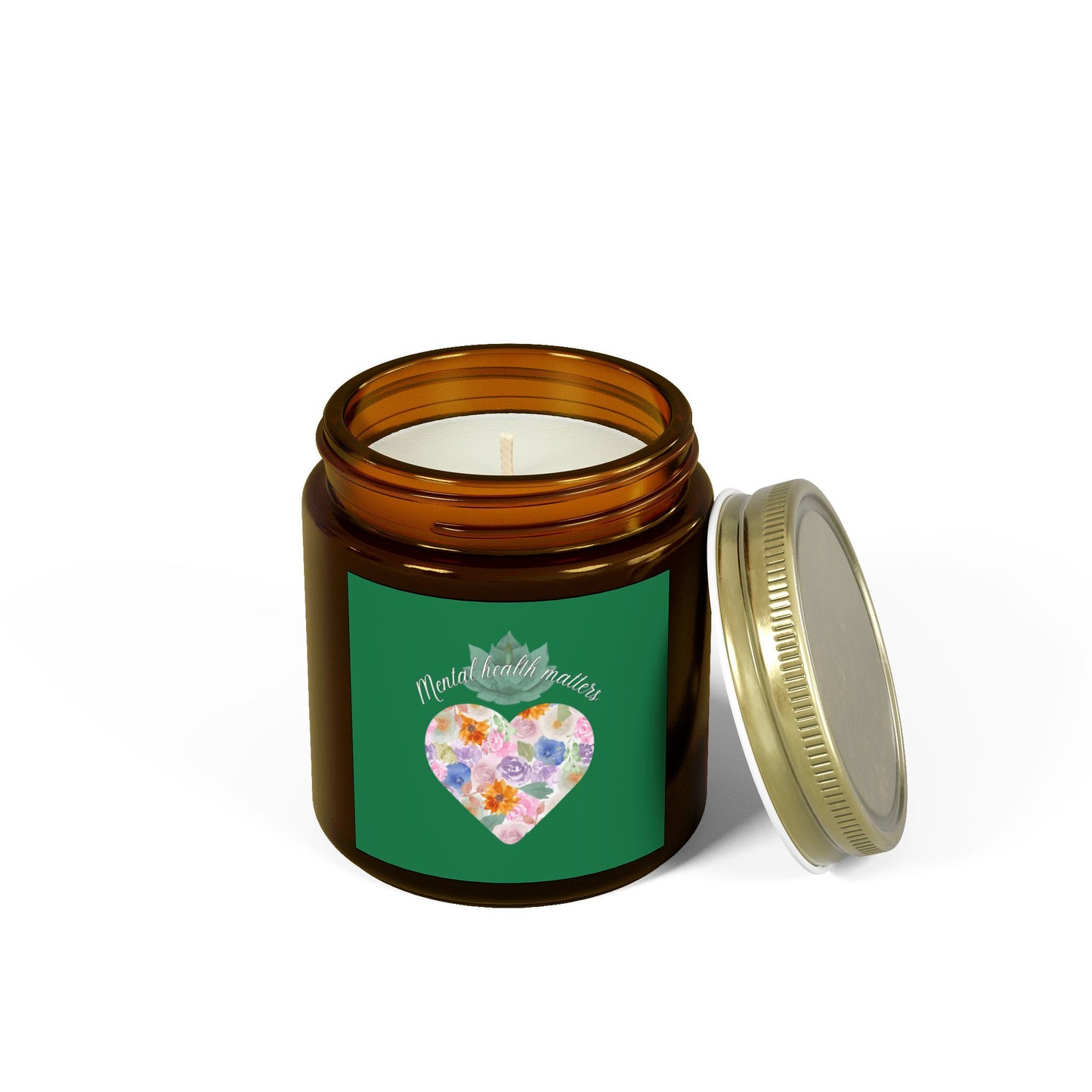 Green Mental health matters Scented Candles, Coconut Apricot Wax (4oz, 9oz)