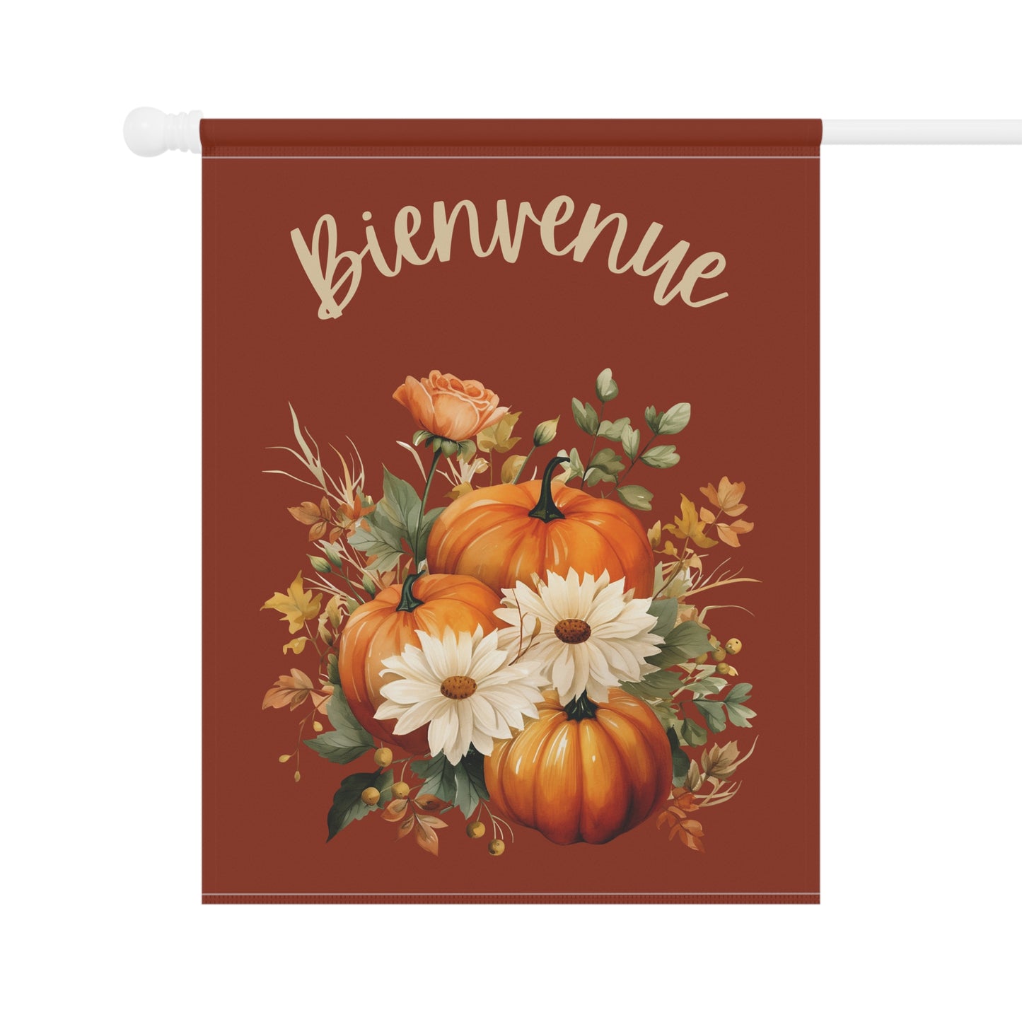 Bienvenue Fall Yard Flag with Floral Pumpkin Design