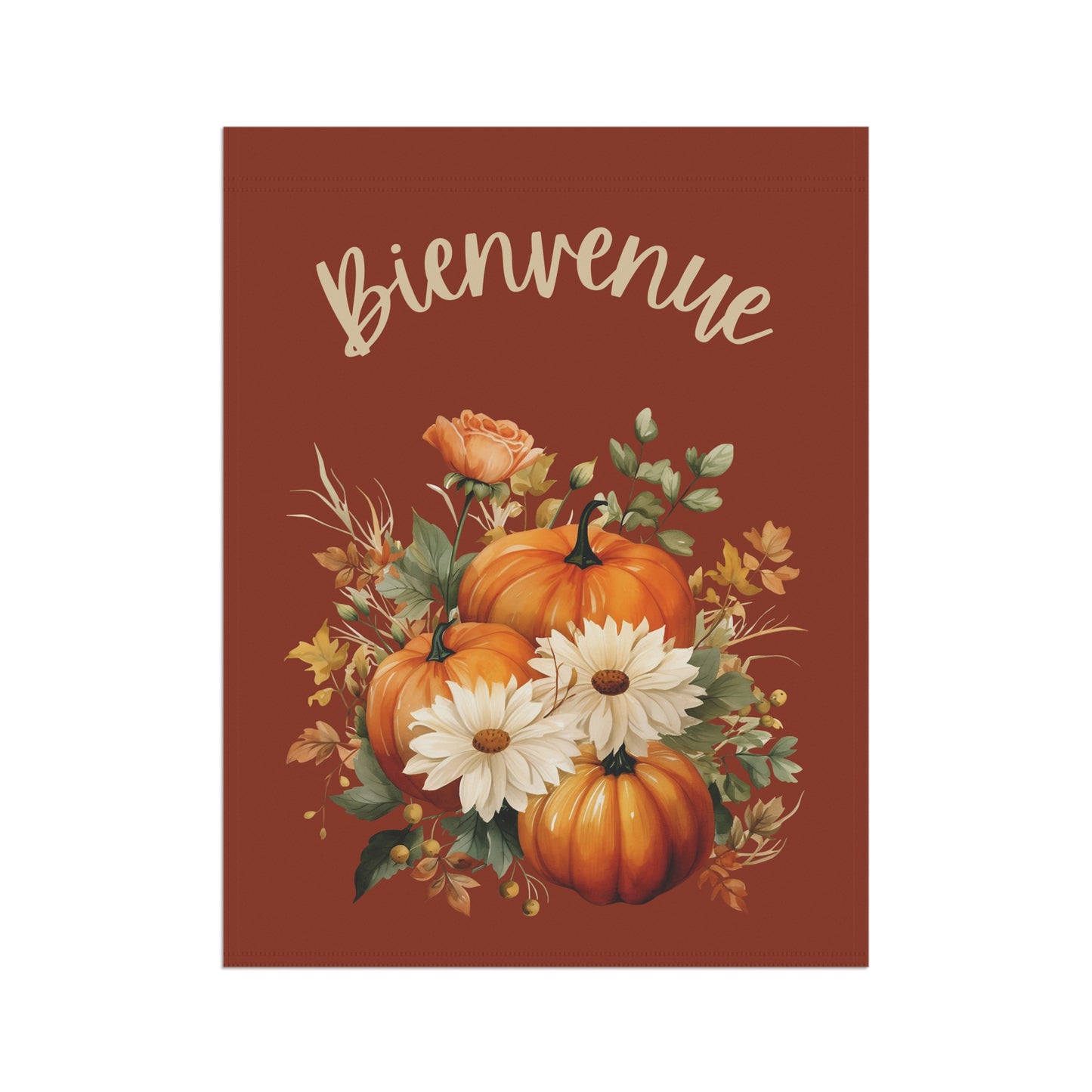 Bienvenue Fall Yard Flag with Floral Pumpkin Design