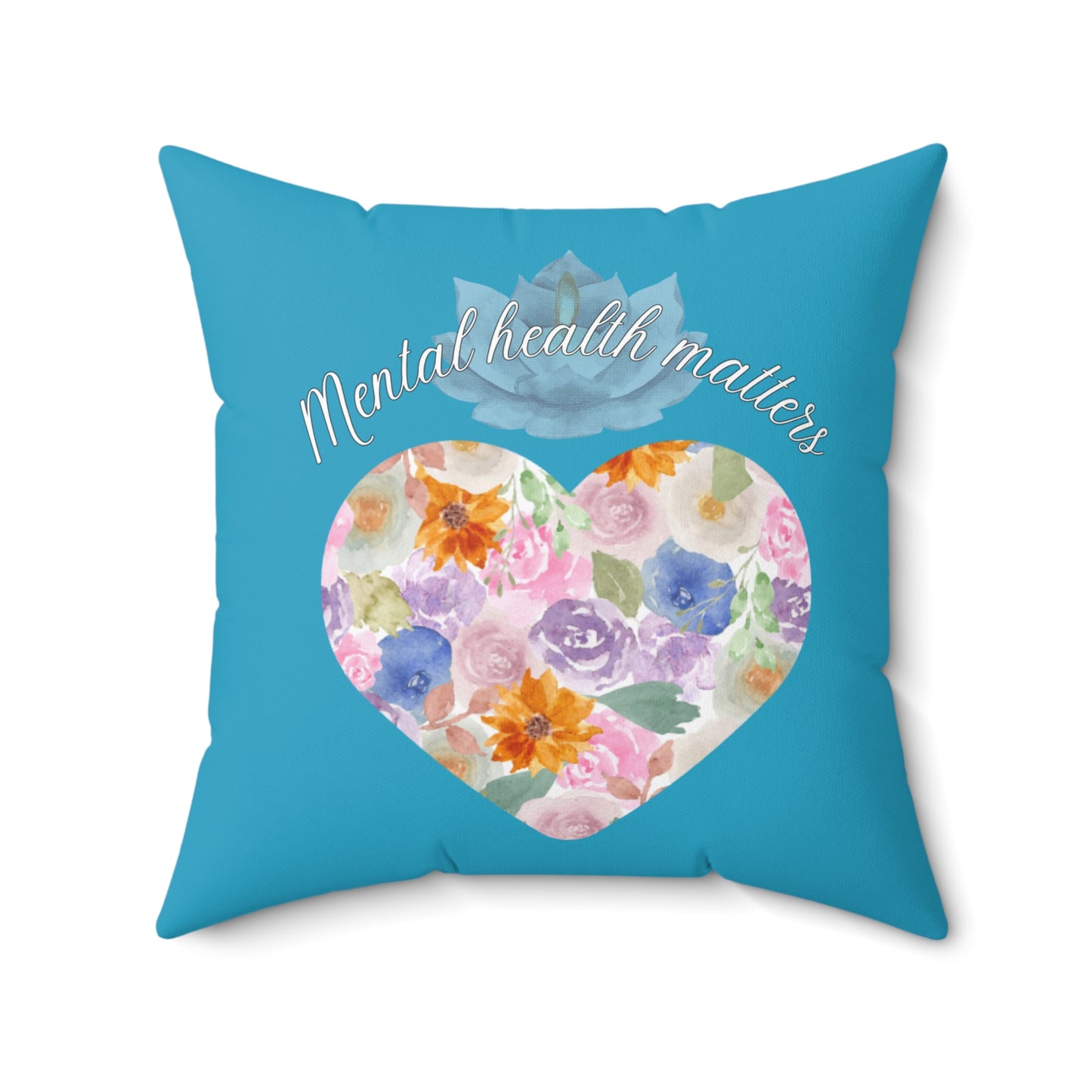 Mental Health Matters Pillow - Teal floral design