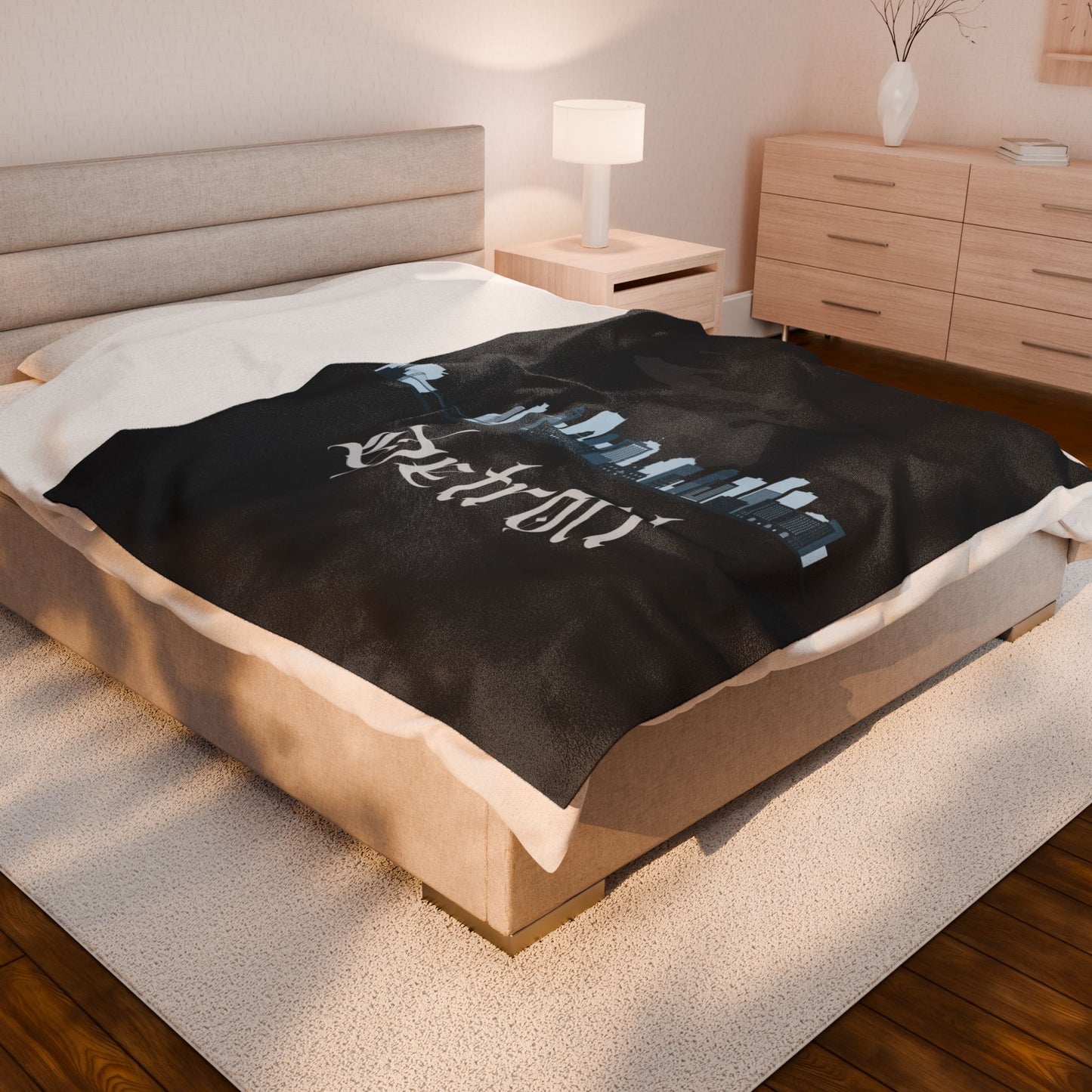 Detroit Michigan City Skyline Black Plush blanket