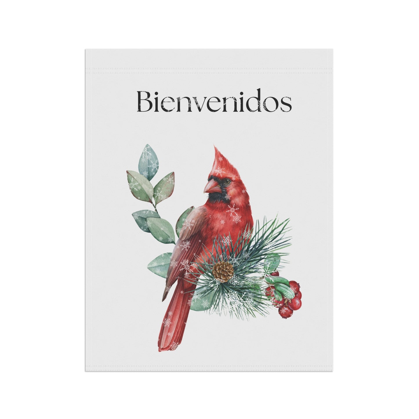 Bienvenidos Winter Cardinal yard flag