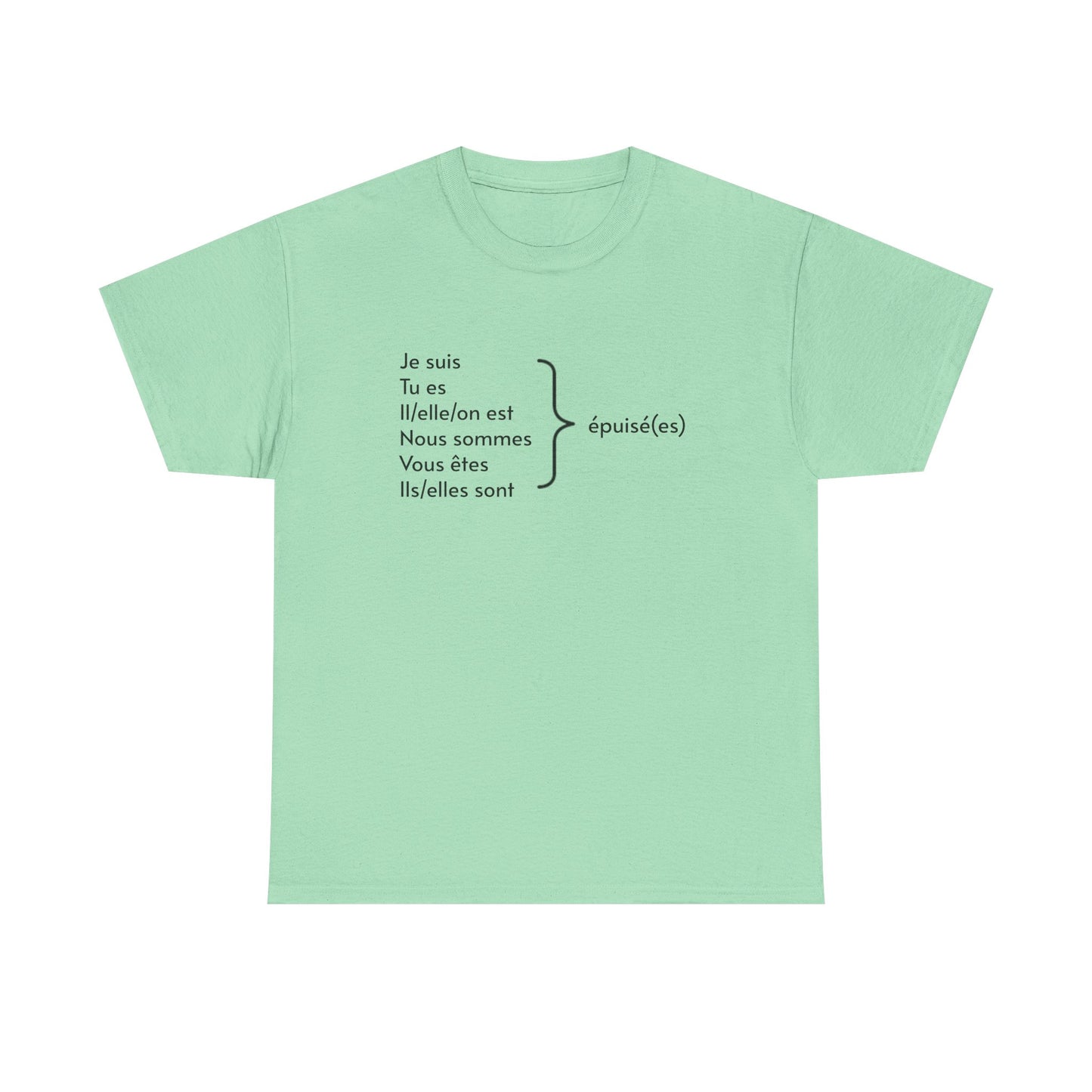 Ich bin erschöpft, Je suis épuisé Französisch-Grammatik-Tee
