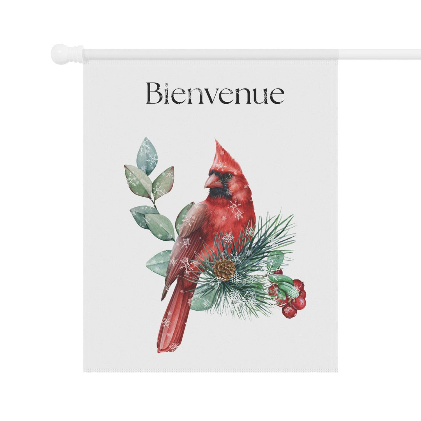 Bienvenue Winter Cardinal yard flag