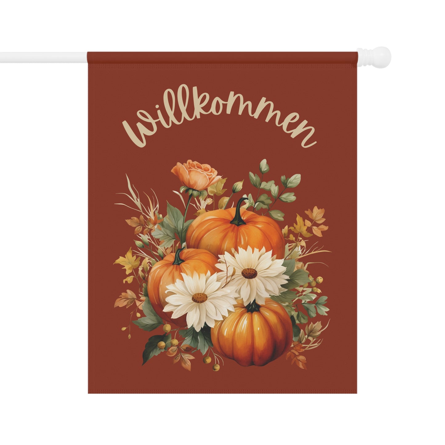 Willkommen Fall Yard Flag with Floral Pumpkin Design