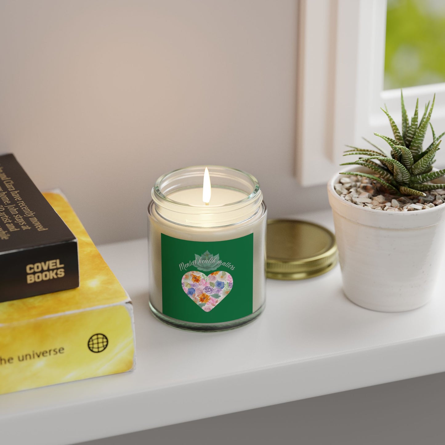 Green Mental health matters Scented Candles, Coconut Apricot Wax (4oz, 9oz)