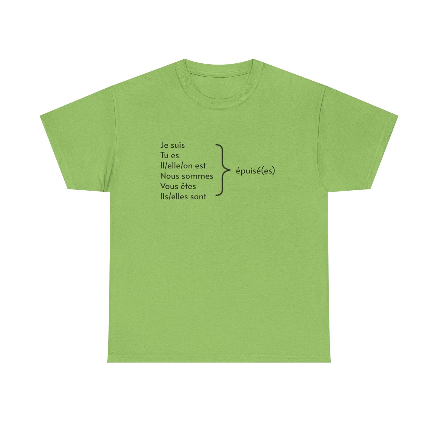 Ich bin erschöpft, Je suis épuisé Französisch-Grammatik-Tee
