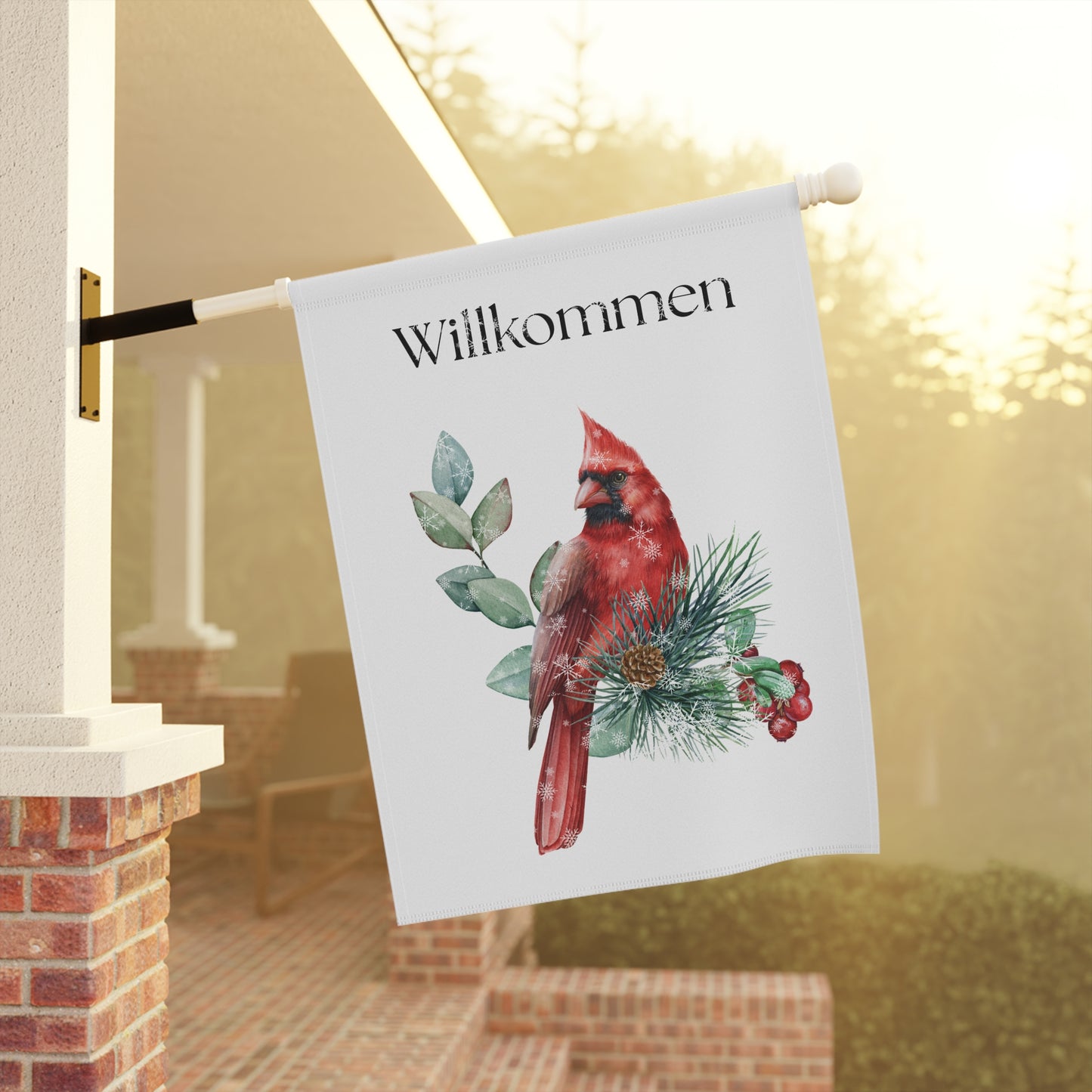 Willkommen yard and Garden Flag, Welcome German Cardinal Banner, Outdoor House Decor, winter Garden Decor, Porch Sign, Home Welcome Sign