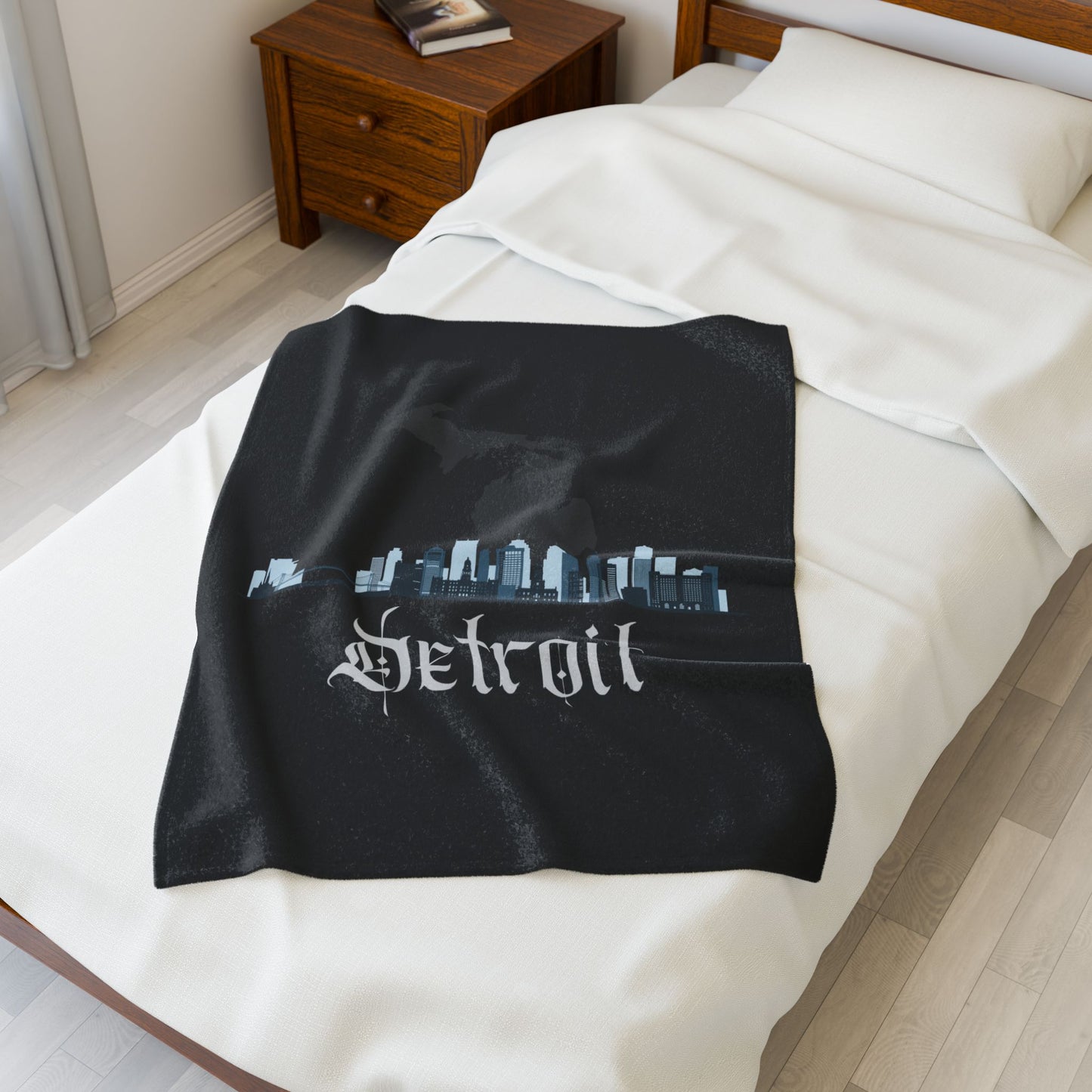 Detroit Michigan City Skyline Black Plush blanket