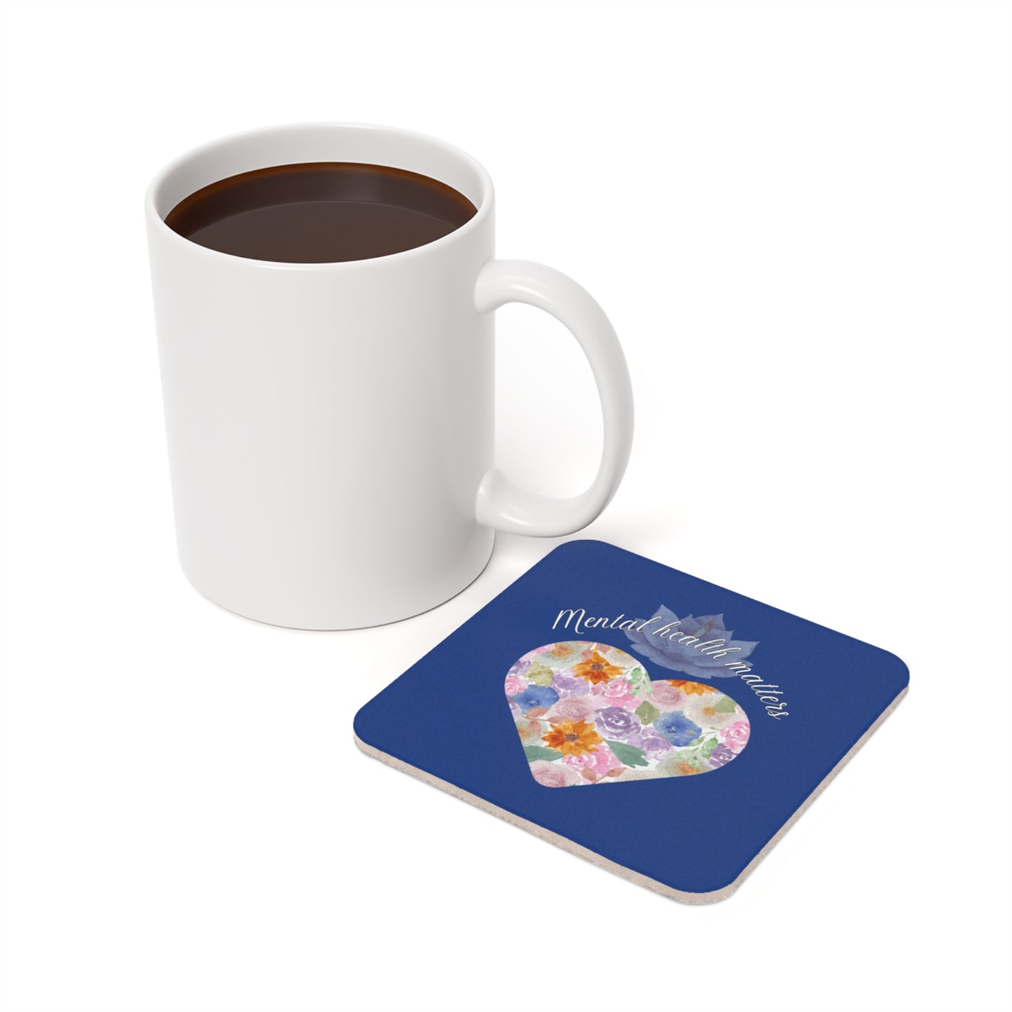 Mental Health Matters Cork Coaster (dark blue)