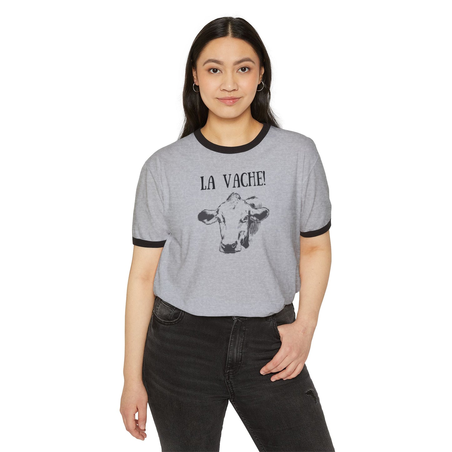 La vache! French tee, Unisex Cotton Ringer T-Shirt, French cow tee, French expressions, French teacher gifts