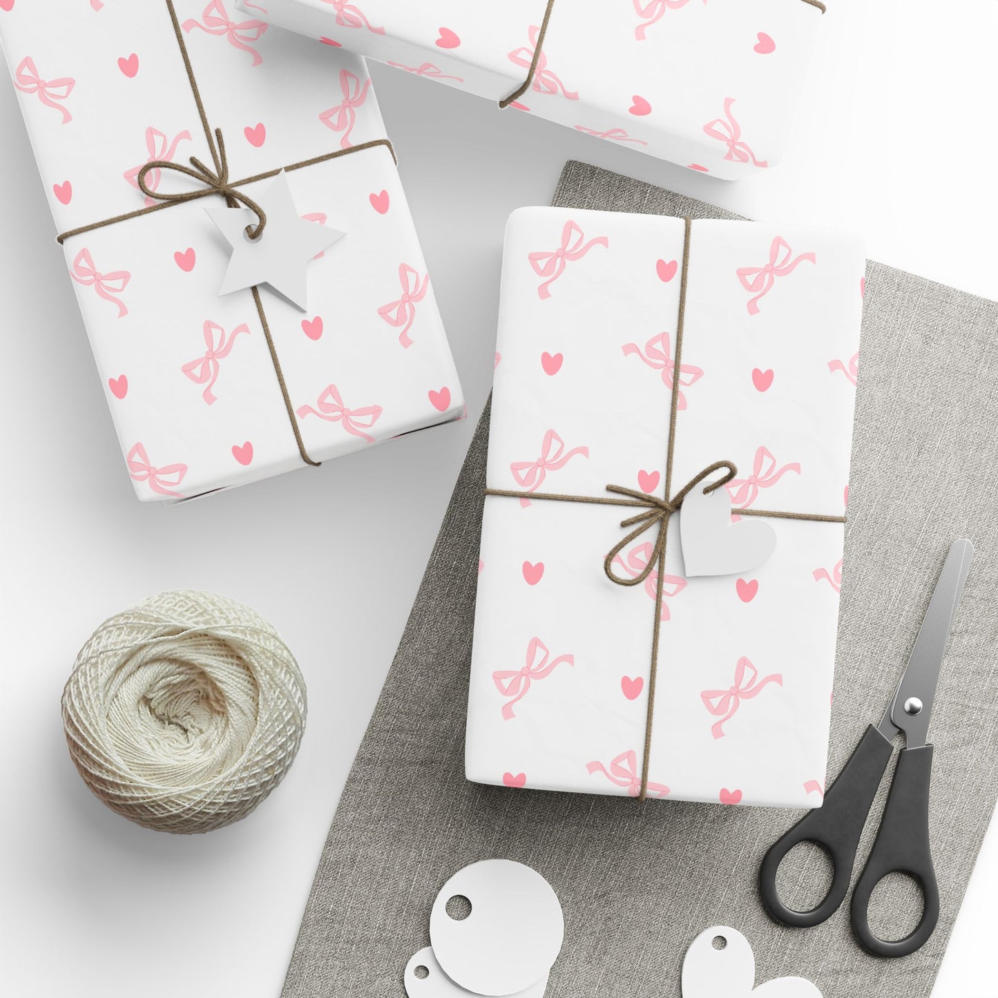 Papier cadeau Coquette, emballage cadeau noeuds et coeurs, papier cadeau rose pour baby shower, féminin, mignon, joli, noeuds et coeur rose pastel
