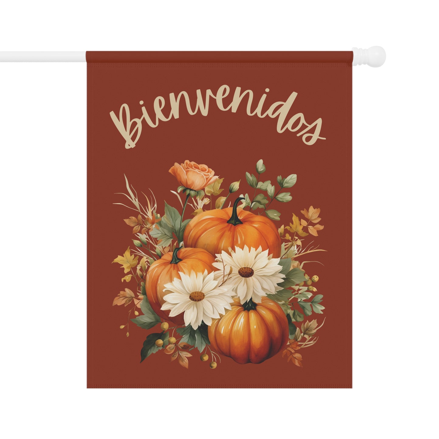 Bienvenidos Fall Yard Flag with Floral Pumpkin Design