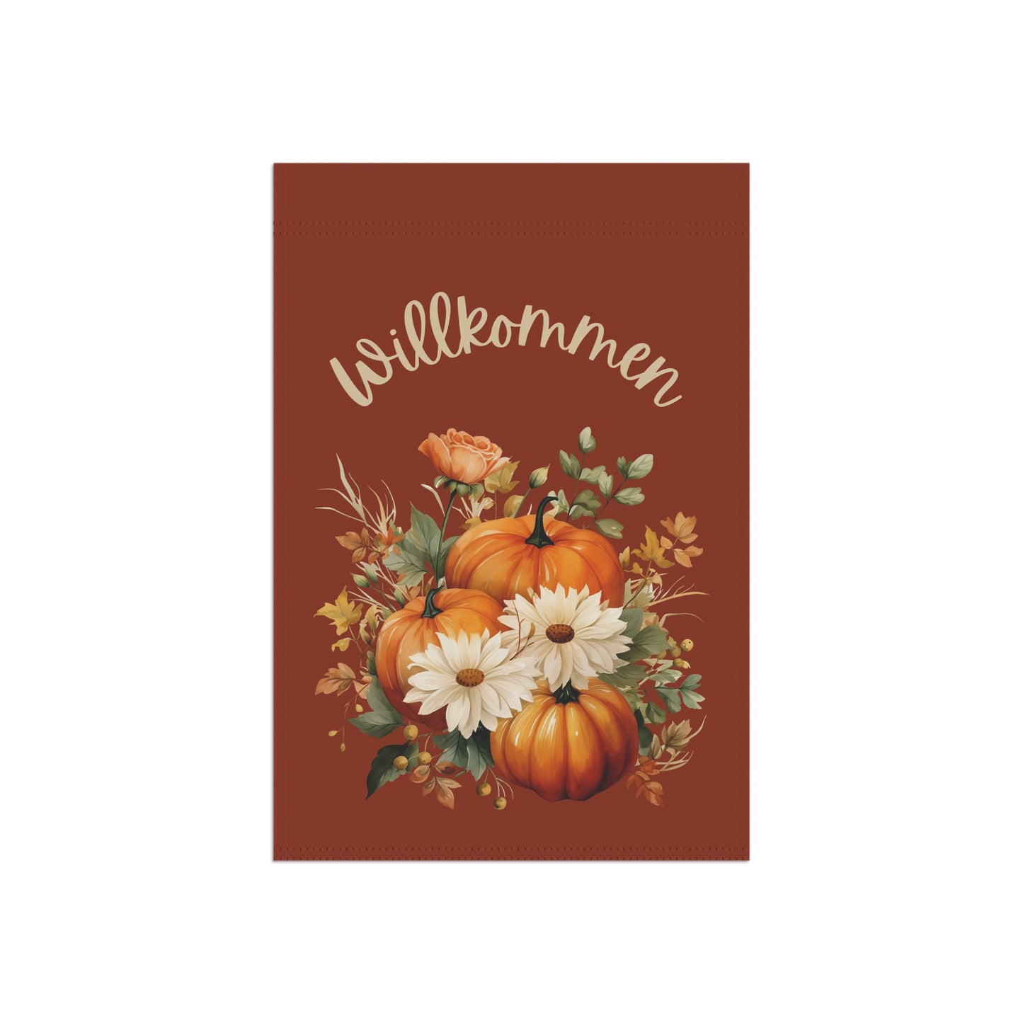 Willkommen Fall Yard Flag with Floral Pumpkin Design