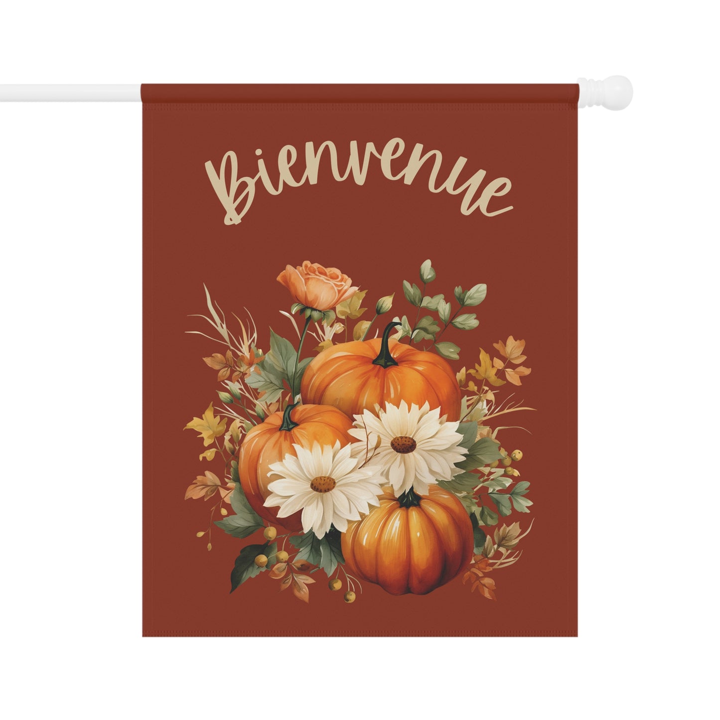 Bienvenue Fall Yard Flag with Floral Pumpkin Design
