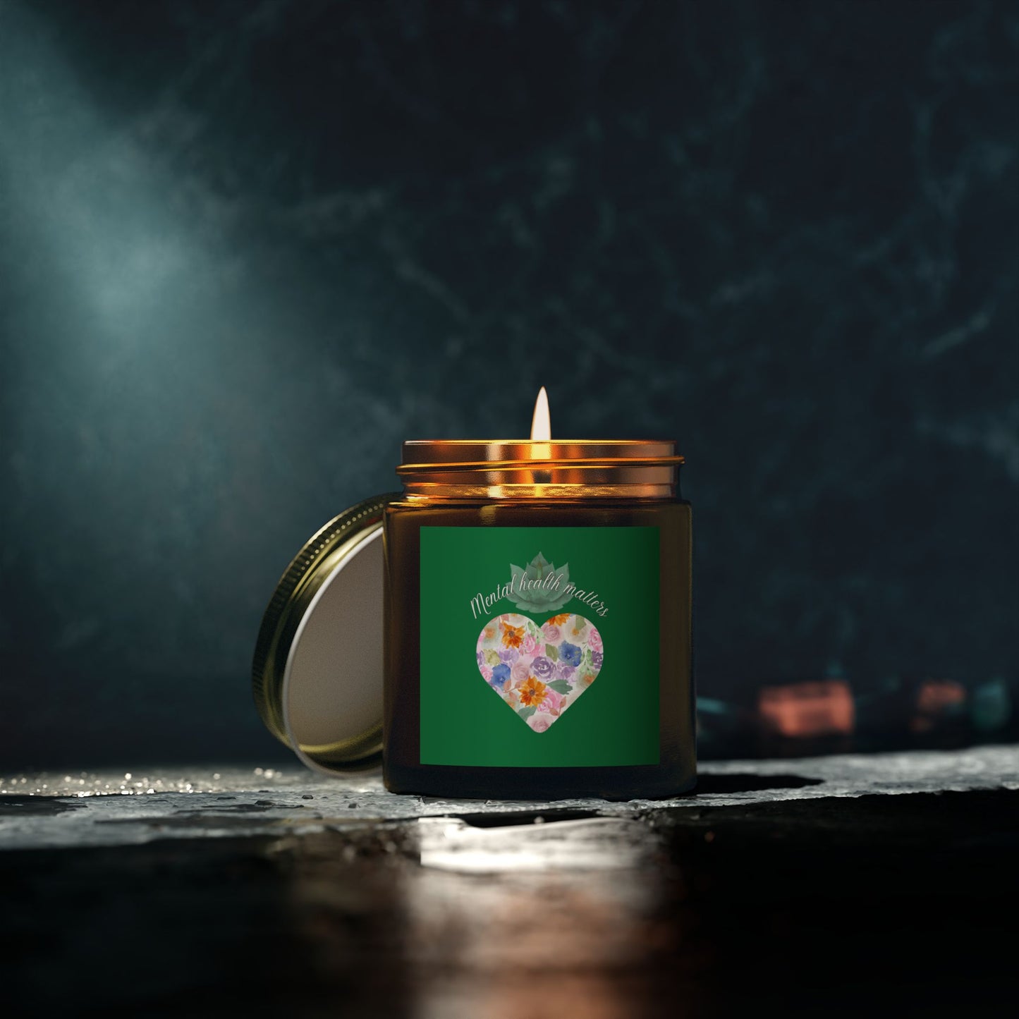 Green Mental health matters Scented Candles, Coconut Apricot Wax (4oz, 9oz)