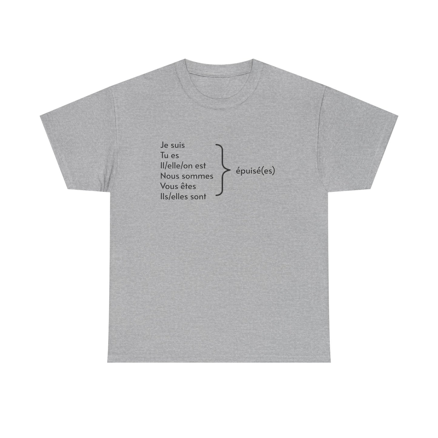 Ich bin erschöpft, Je suis épuisé Französisch-Grammatik-Tee