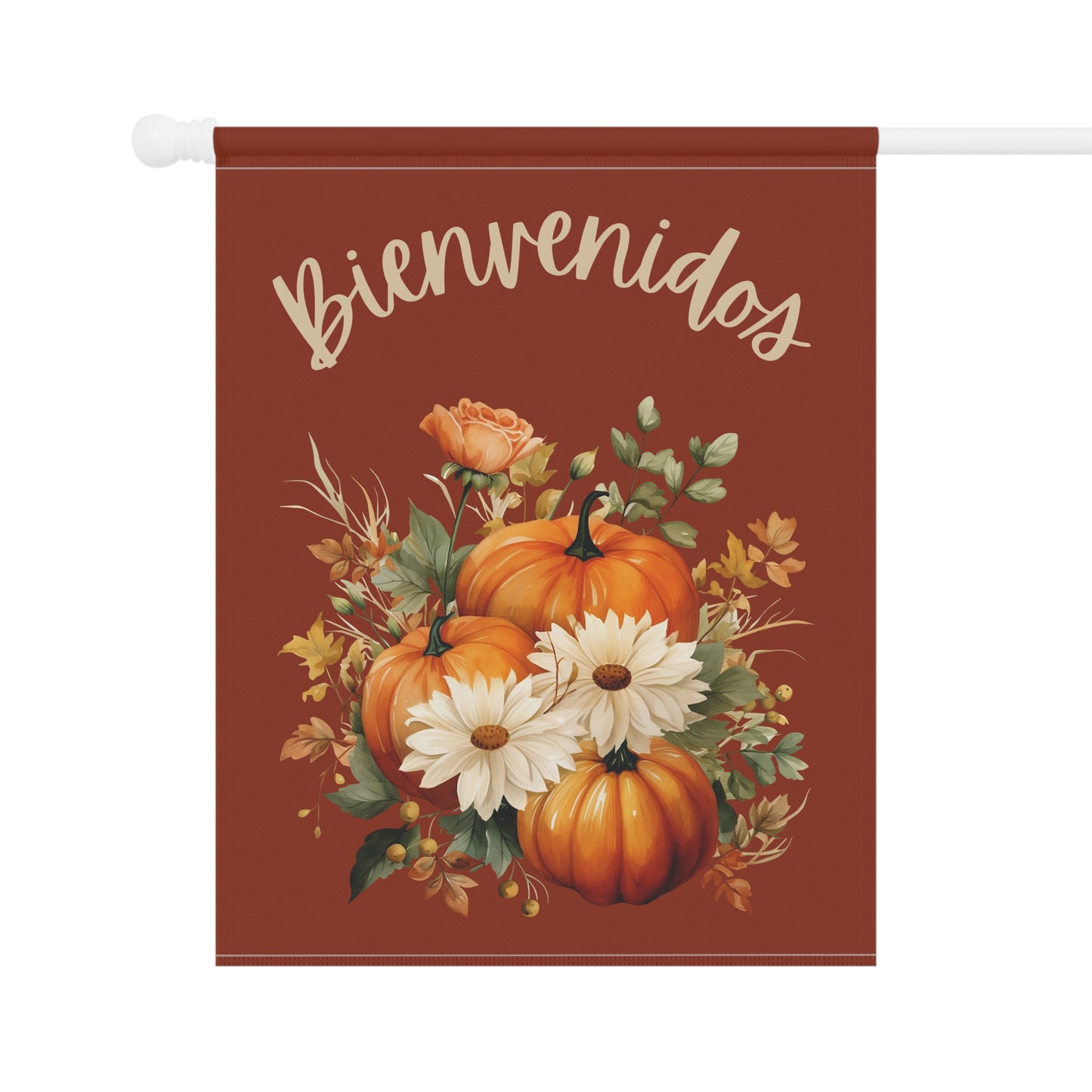 Bienvenidos Fall Yard Flag with Floral Pumpkin Design