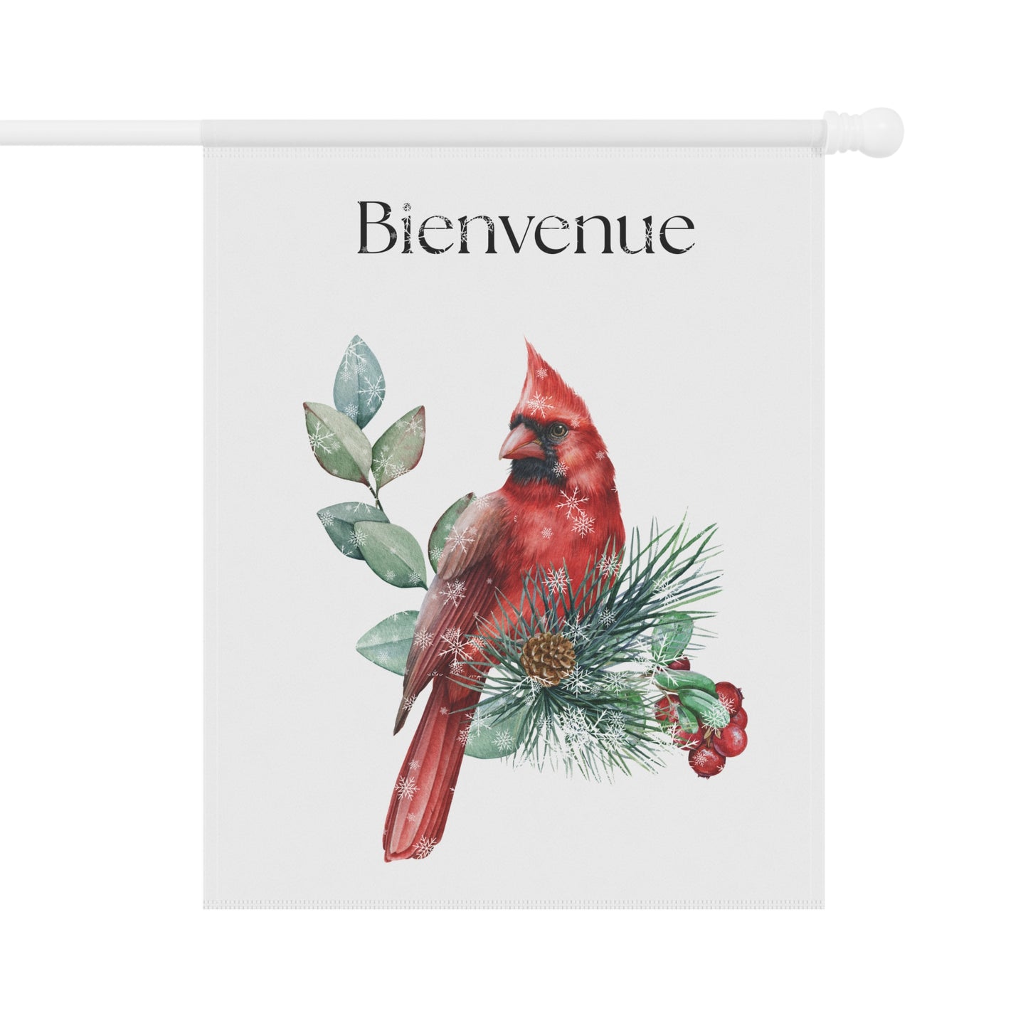 Bienvenue Winter Cardinal yard flag