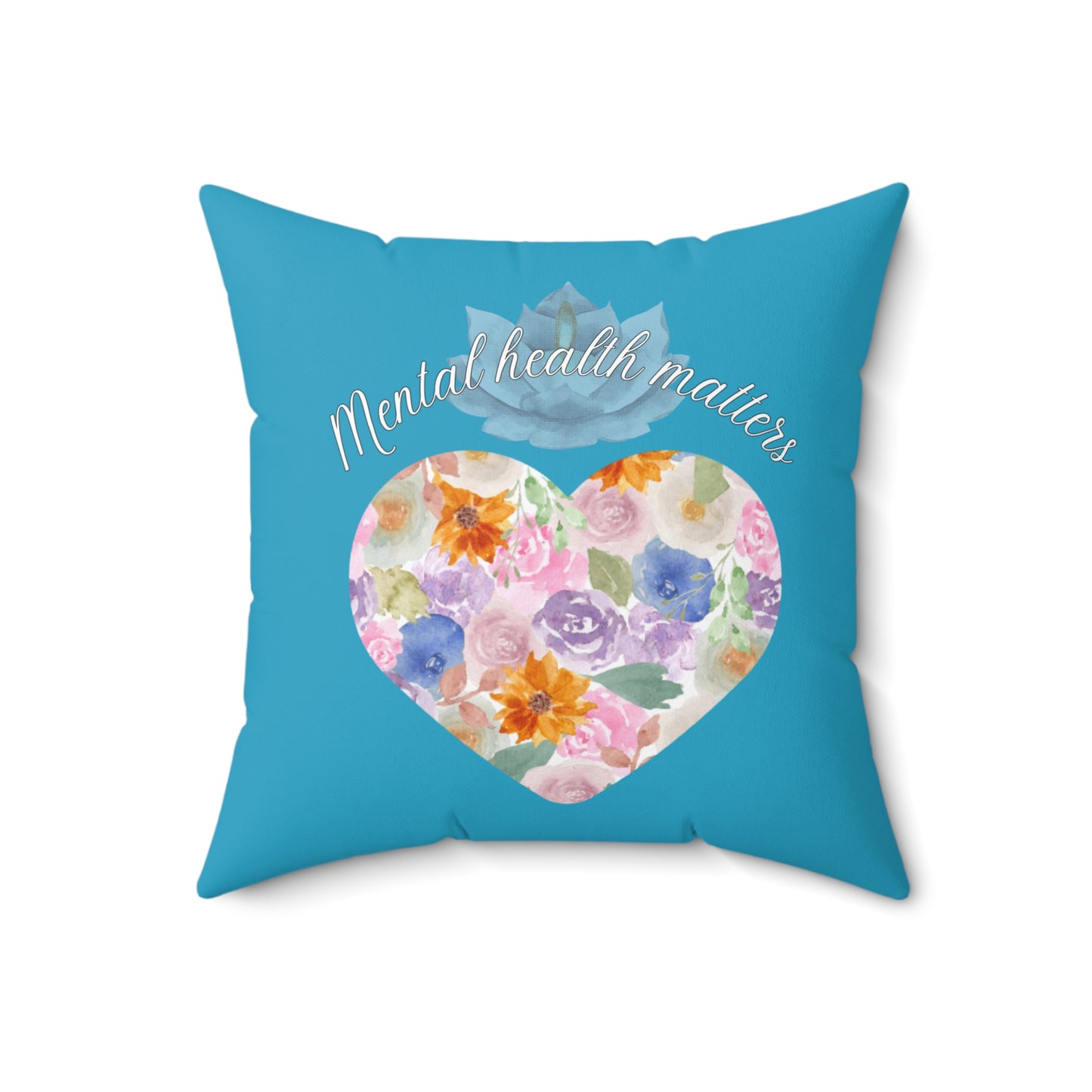 Mental Health Matters Pillow - Teal floral design