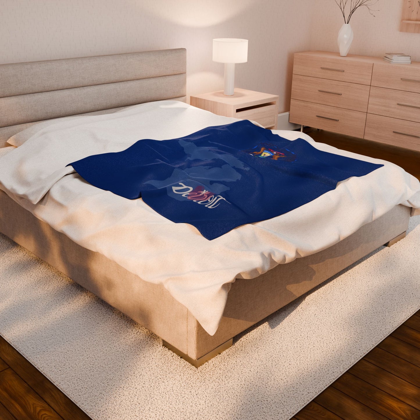 Detroit Michigan Navy Blue City and State Velveteen Plush Blanket