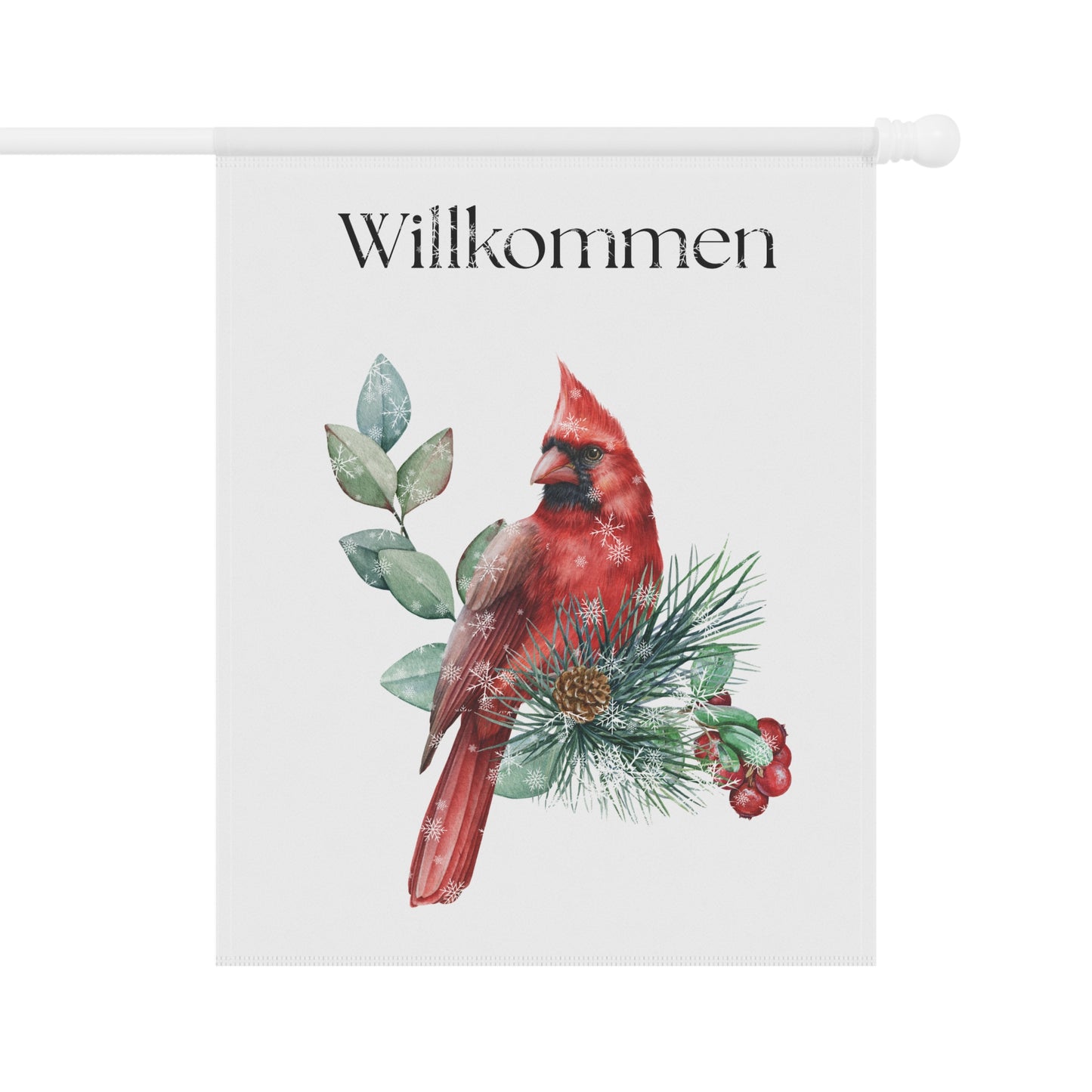 Willkommen yard and Garden Flag, Welcome German Cardinal Banner, Outdoor House Decor, winter Garden Decor, Porch Sign, Home Welcome Sign