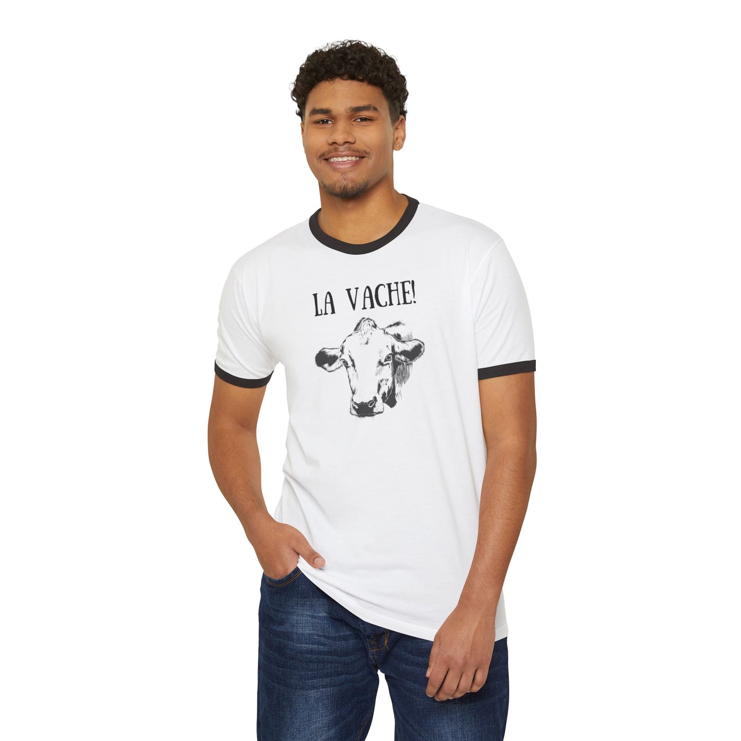 La vache! French tee, Unisex Cotton Ringer T-Shirt, French cow tee, French expressions, French teacher gifts