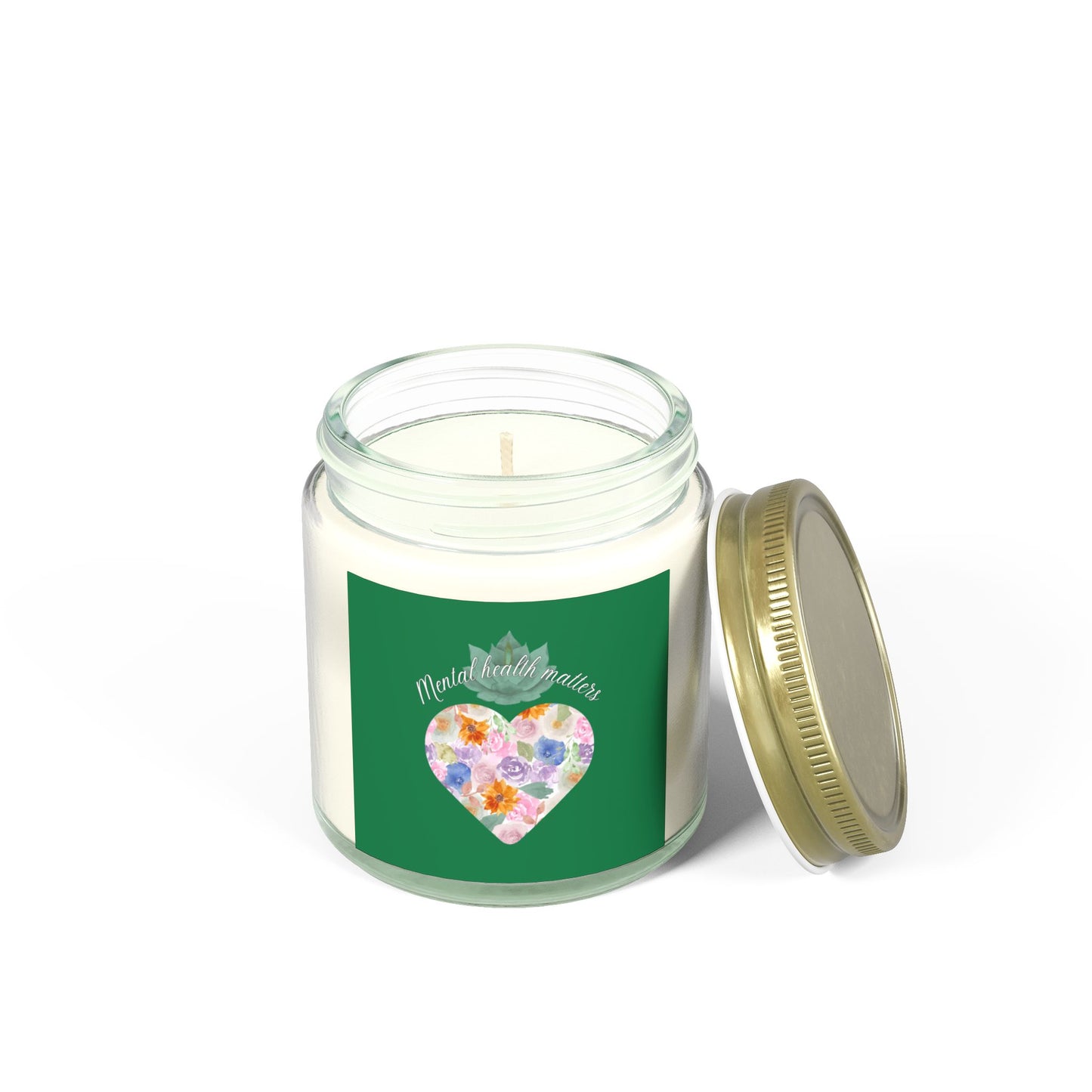 Green Mental health matters Scented Candles, Coconut Apricot Wax (4oz, 9oz)