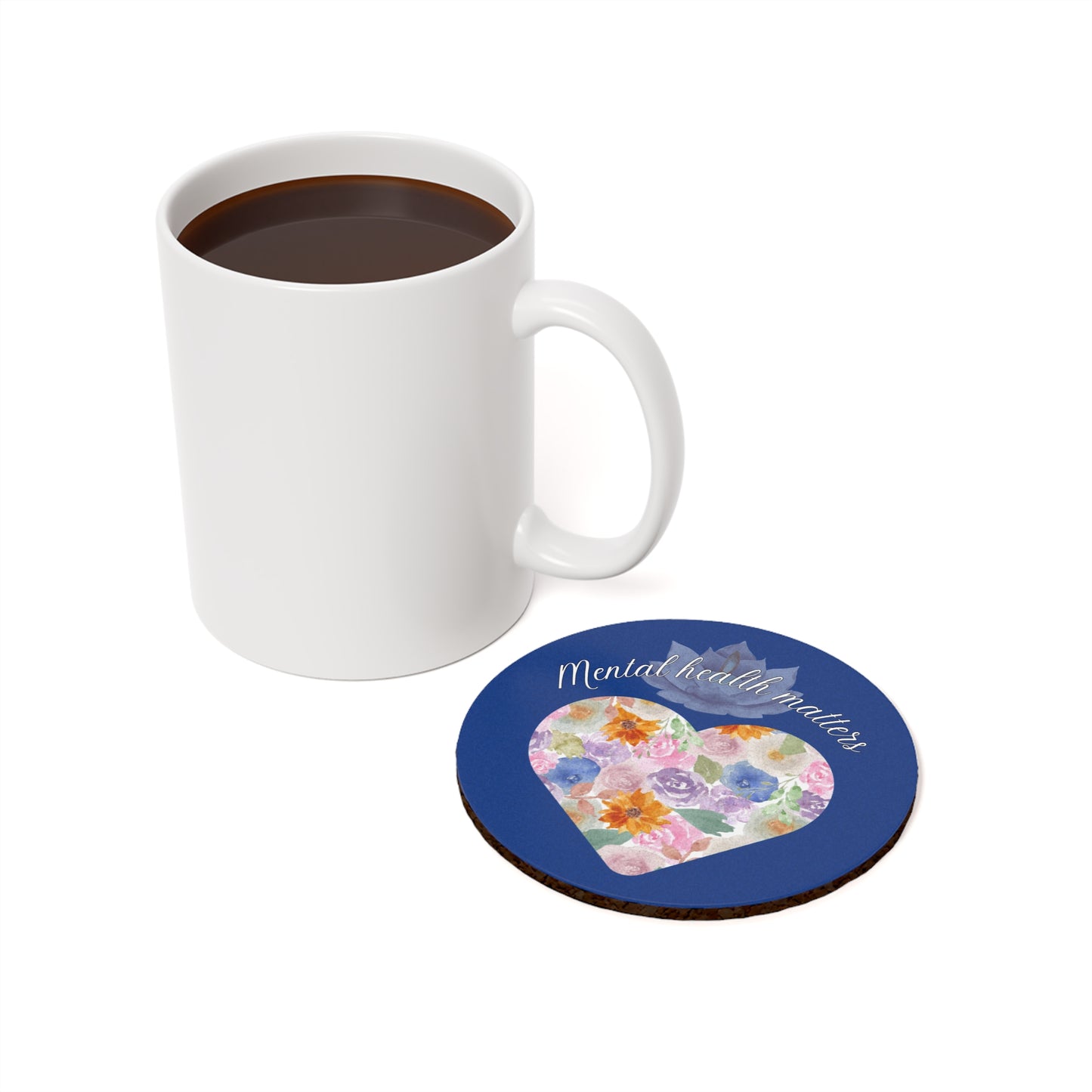 Mental Health Matters Cork Coaster (dark blue)