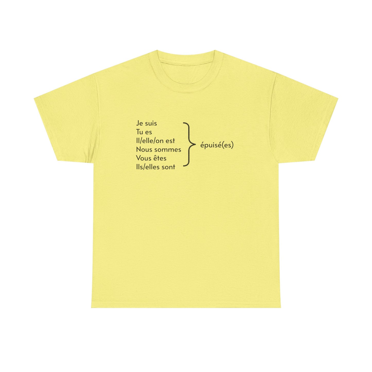Ich bin erschöpft, Je suis épuisé Französisch-Grammatik-Tee
