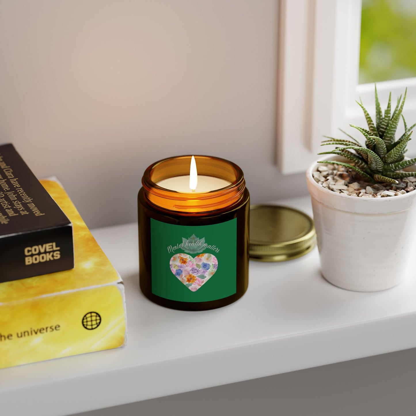 Green Mental health matters Scented Candles, Coconut Apricot Wax (4oz, 9oz)