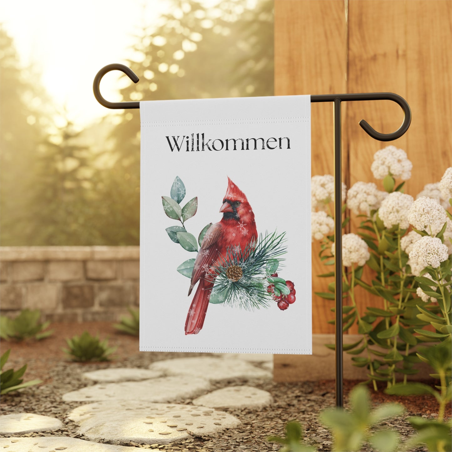 Willkommen yard and Garden Flag, Welcome German Cardinal Banner, Outdoor House Decor, winter Garden Decor, Porch Sign, Home Welcome Sign
