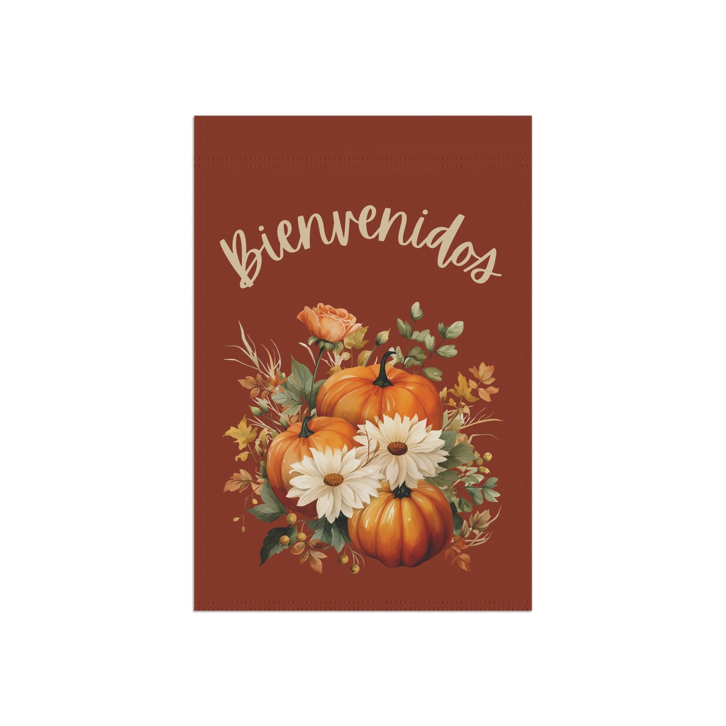 Bienvenidos Fall Yard Flag with Floral Pumpkin Design