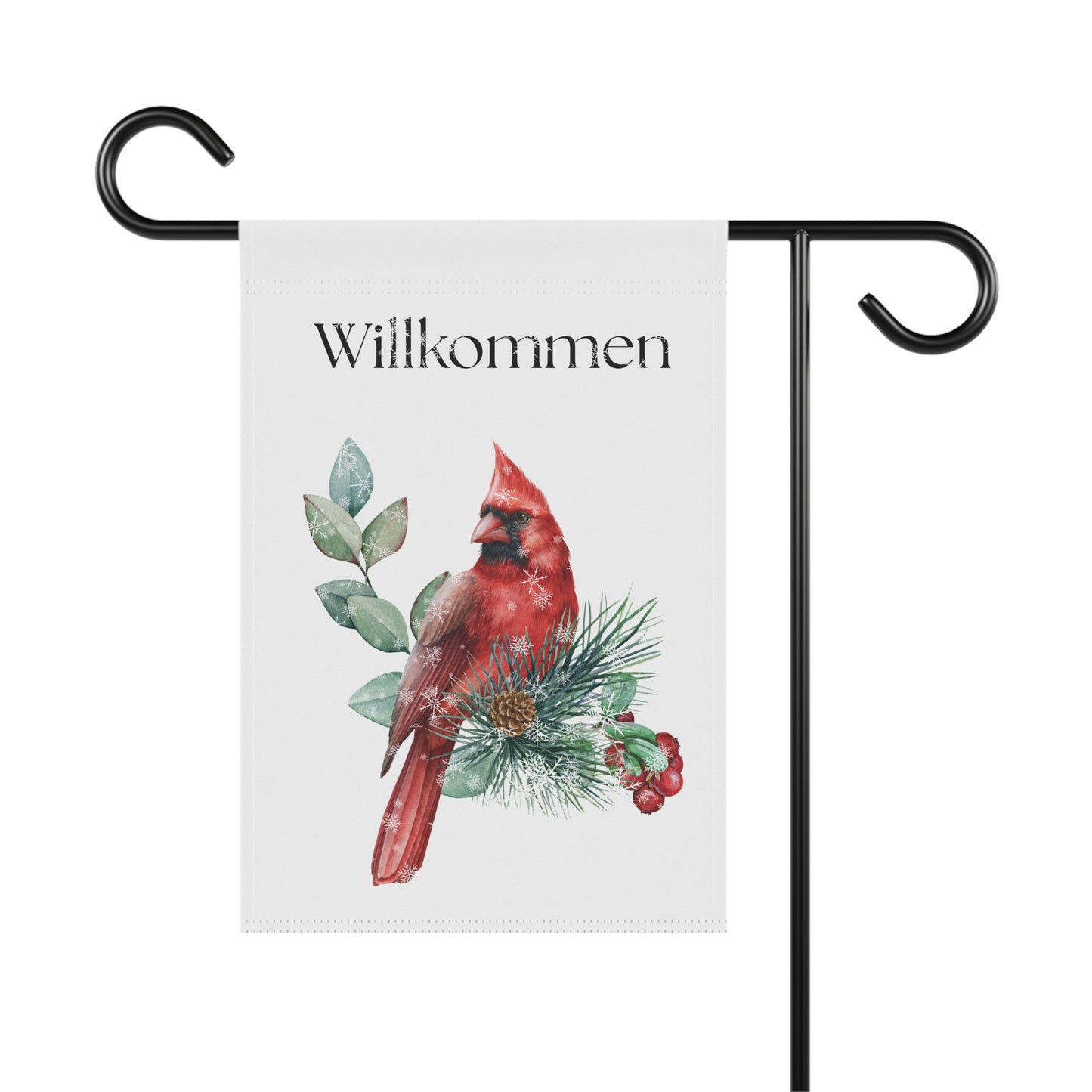 Willkommen yard and Garden Flag, Welcome German Cardinal Banner, Outdoor House Decor, winter Garden Decor, Porch Sign, Home Welcome Sign