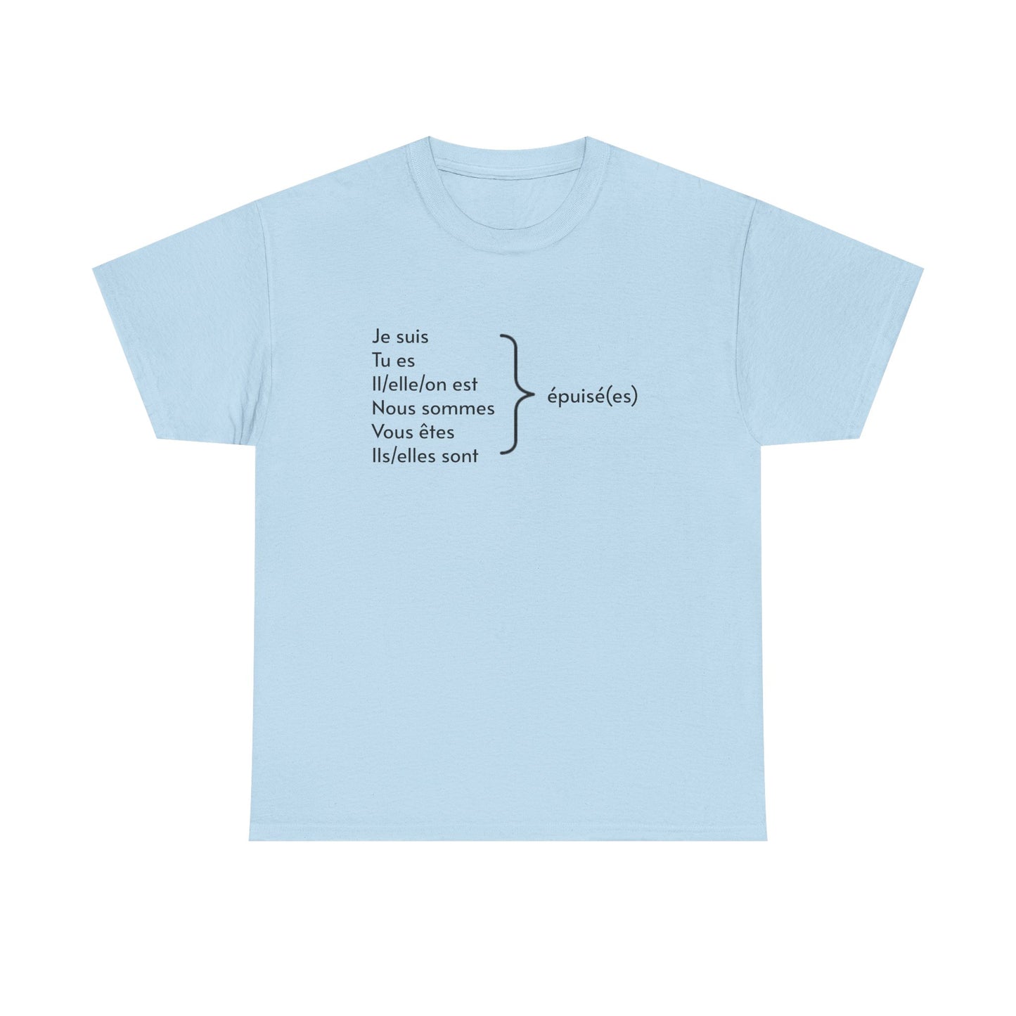 Ich bin erschöpft, Je suis épuisé Französisch-Grammatik-Tee