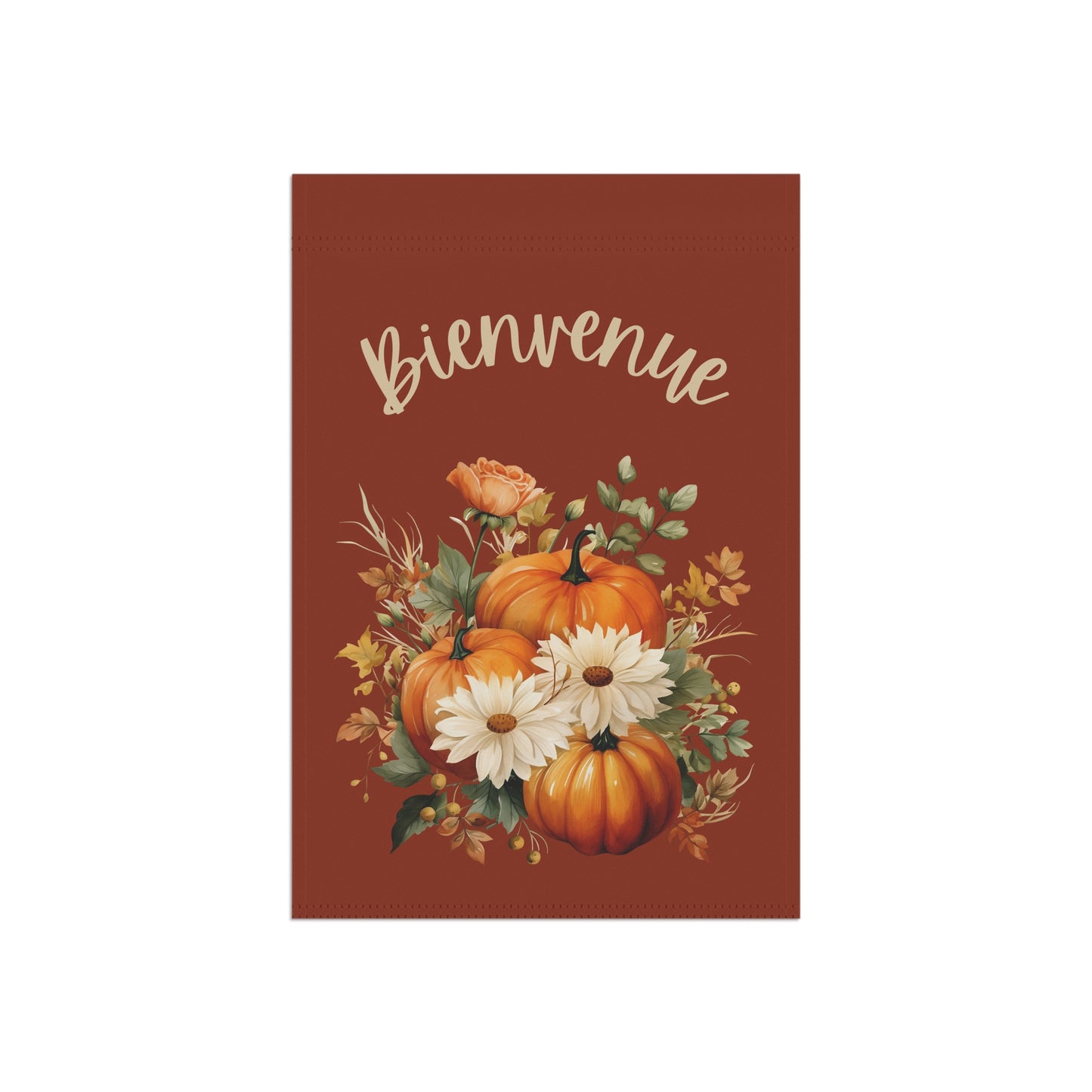 Bienvenue Fall Yard Flag with Floral Pumpkin Design