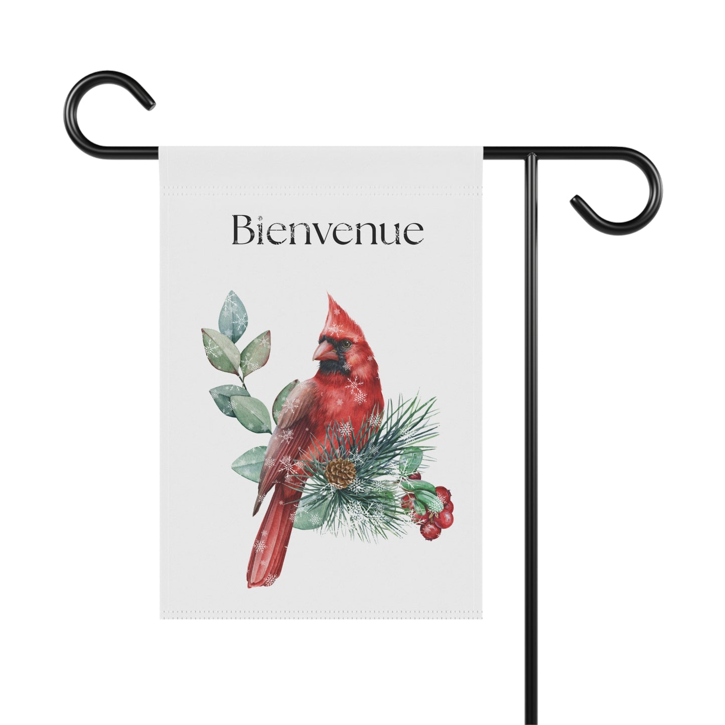 Bienvenue Winter Cardinal yard flag