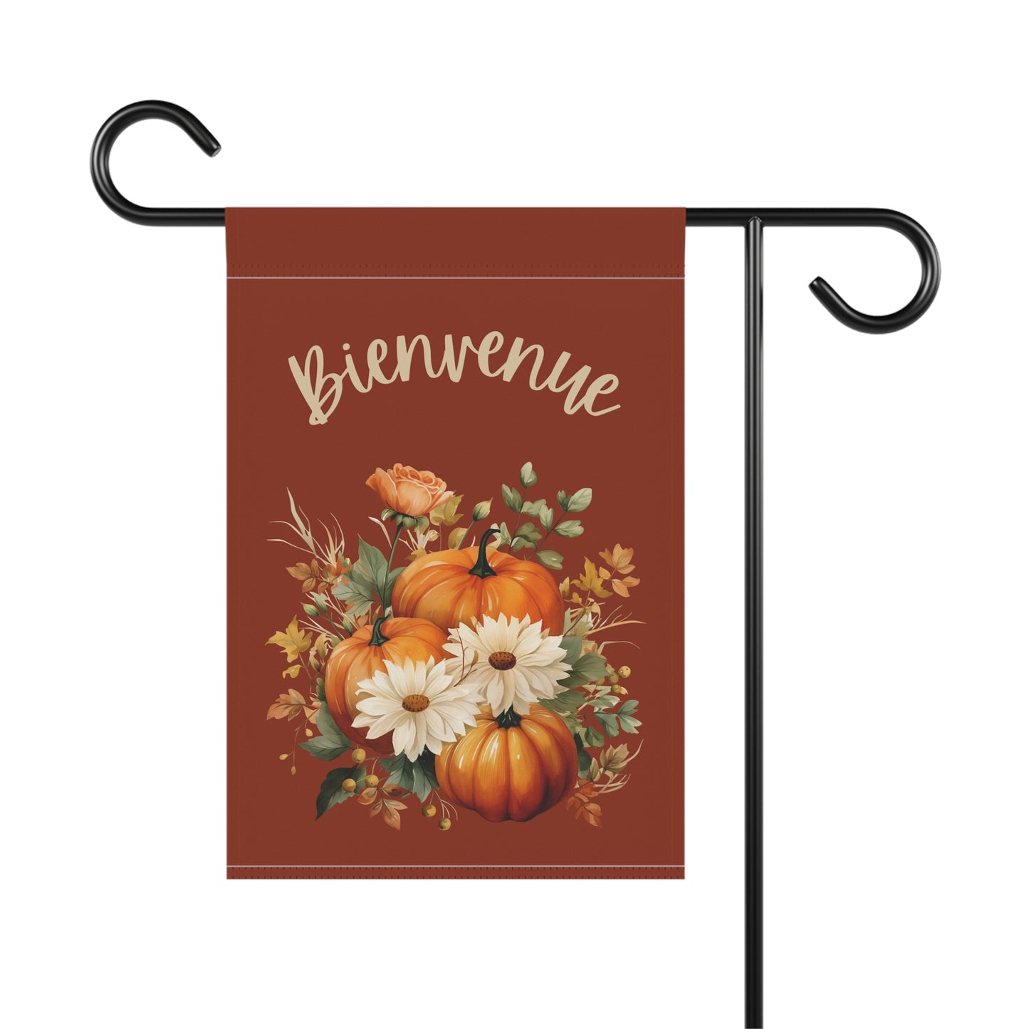 Bienvenue Fall Yard Flag with Floral Pumpkin Design