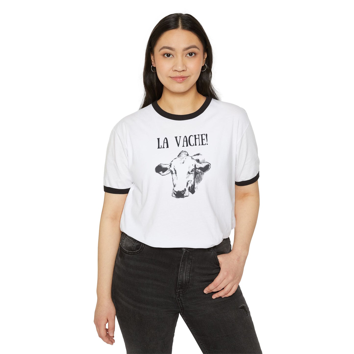 La vache! French tee, Unisex Cotton Ringer T-Shirt, French cow tee, French expressions, French teacher gifts