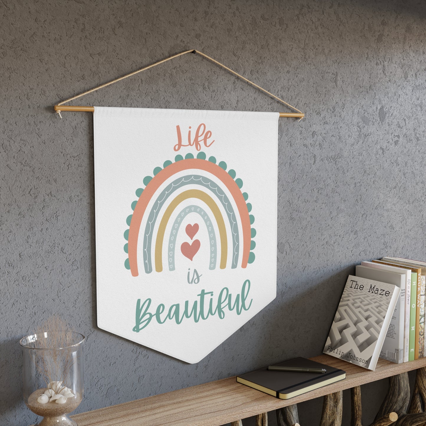 Life is beautiful Rainbow Pennant Wall Art