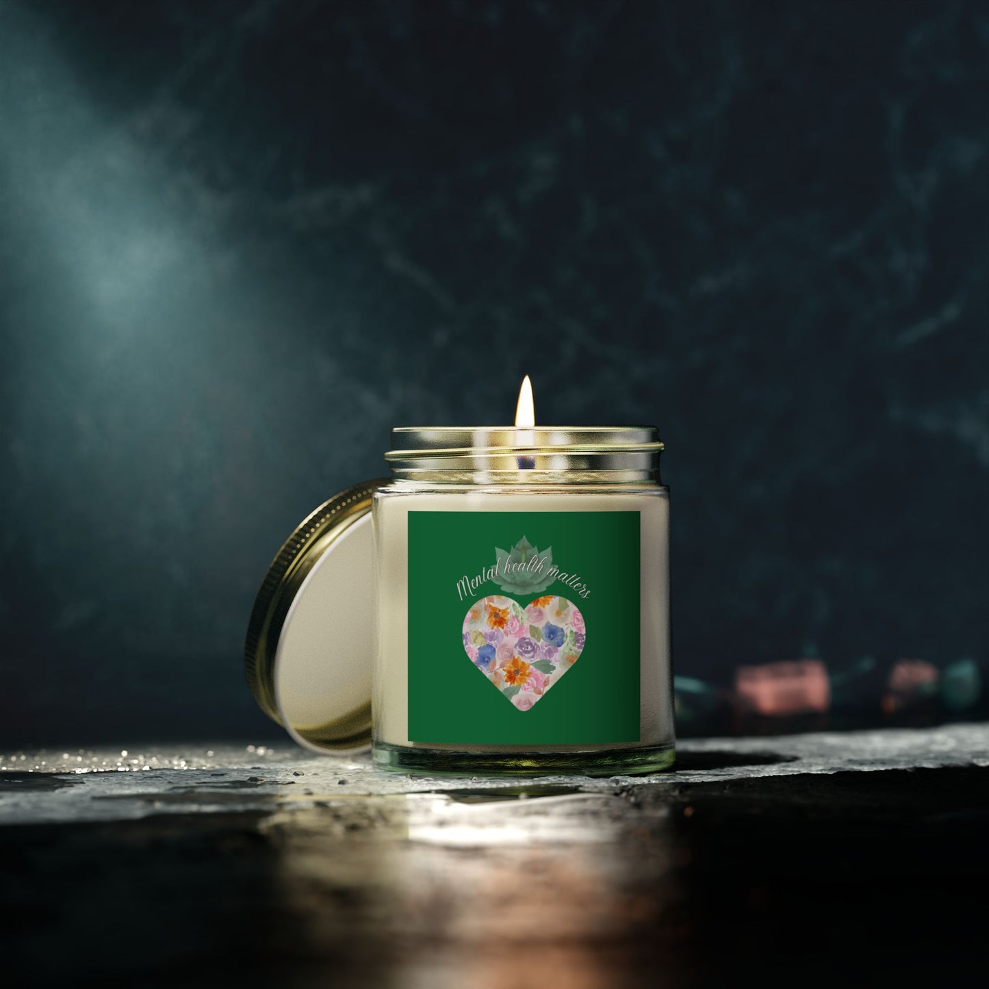 Green Mental health matters Scented Candles, Coconut Apricot Wax (4oz, 9oz)
