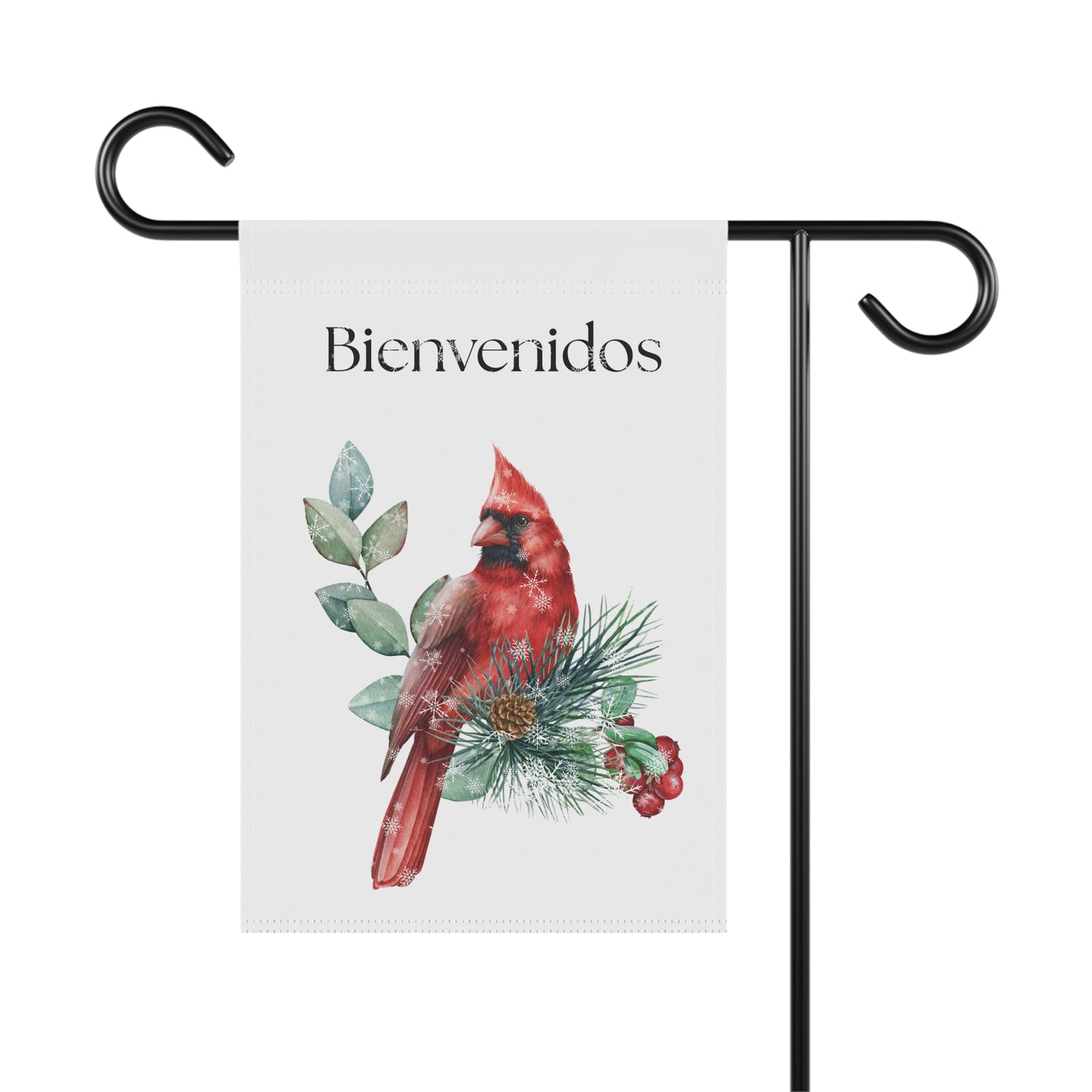 Bienvenidos Winter Cardinal yard flag