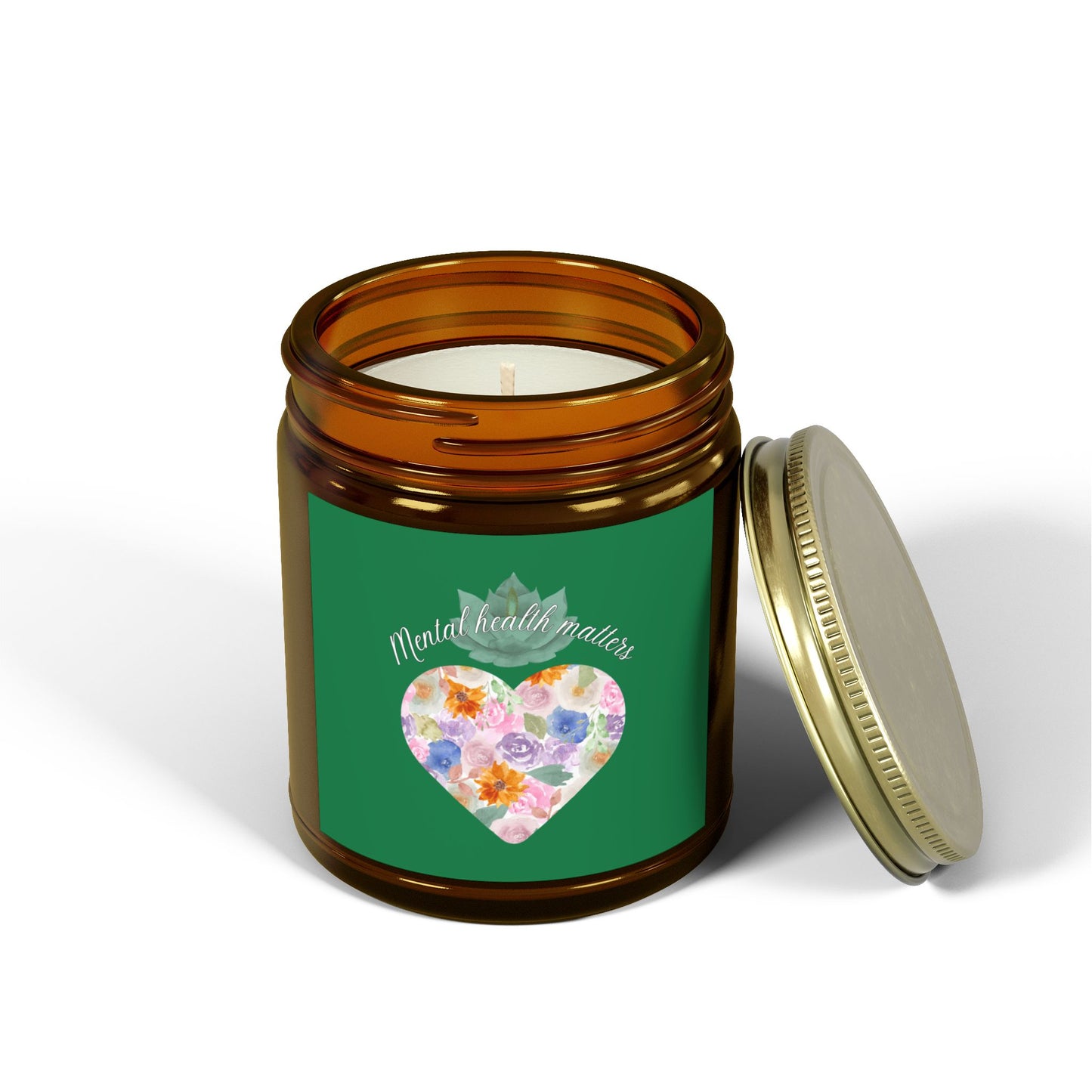Green Mental health matters Scented Candles, Coconut Apricot Wax (4oz, 9oz)