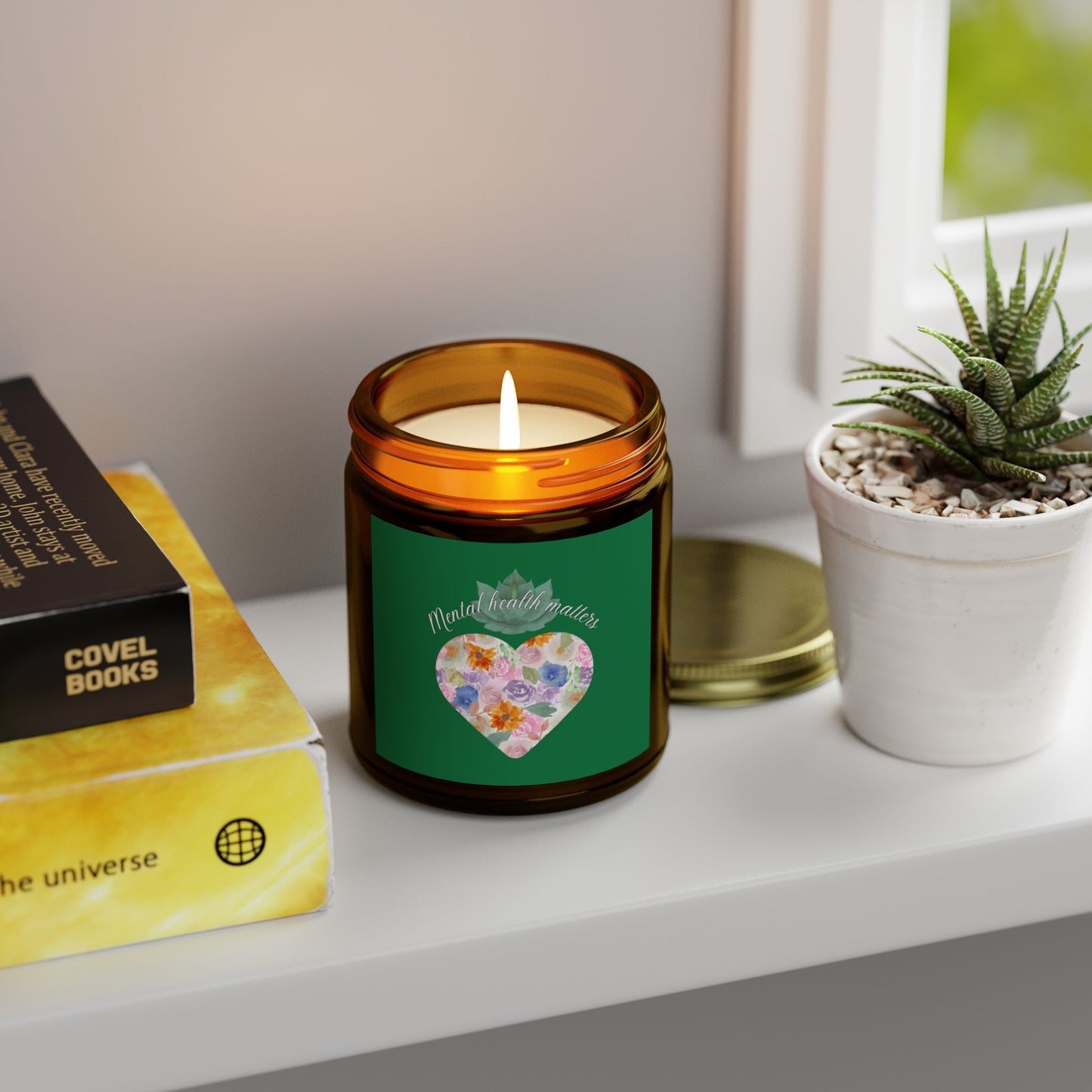 Green Mental health matters Scented Candles, Coconut Apricot Wax (4oz, 9oz)