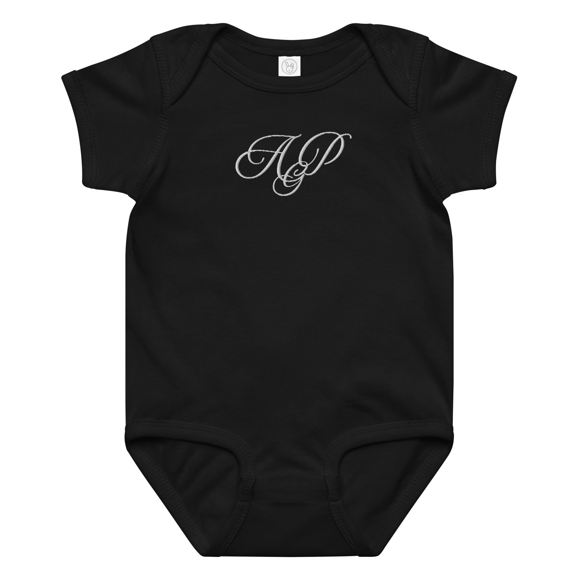 Elegant embroidered monogram Baby jersey bodysuit