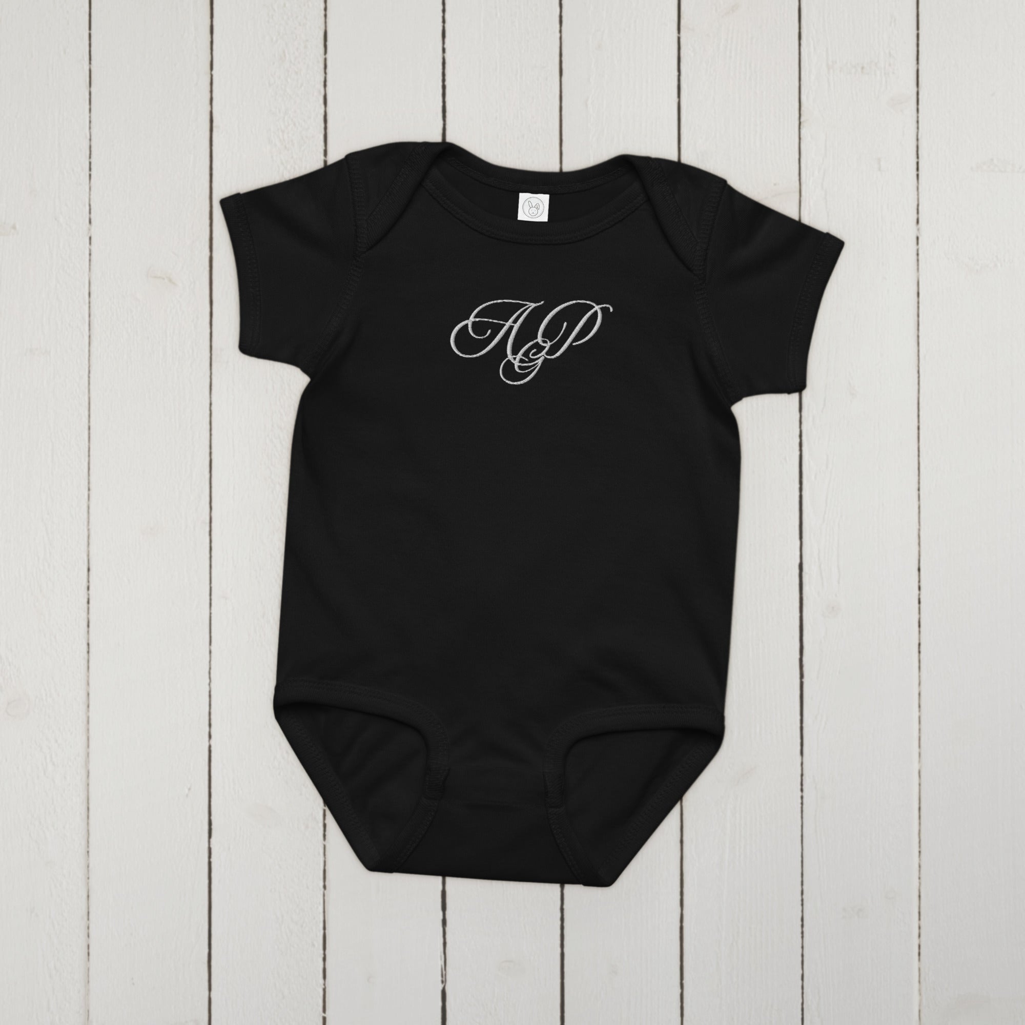 Elegant embroidered monogram Baby jersey bodysuit