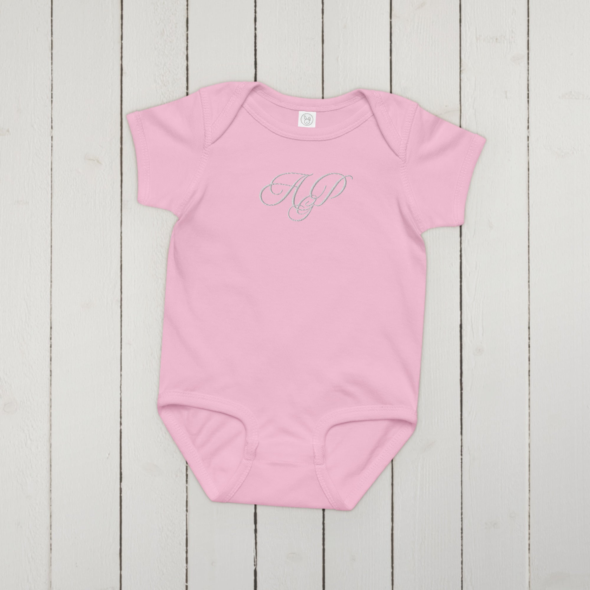 Elegant embroidered monogram Baby jersey bodysuit